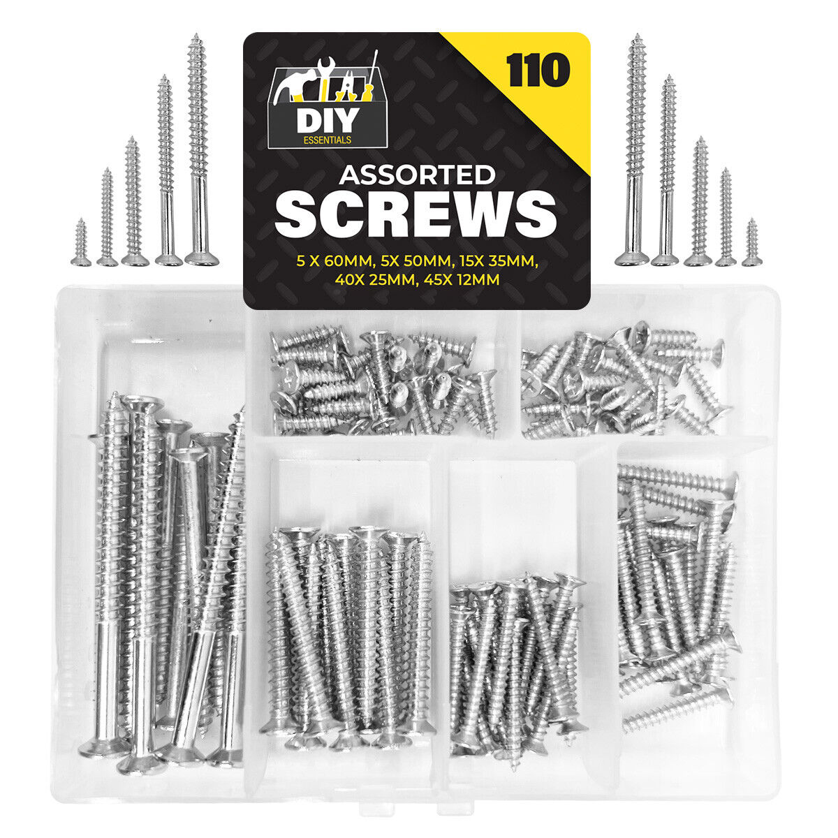 Steel Wood Screws Assorted | DIY, Carpentry & Home | 110 Pack