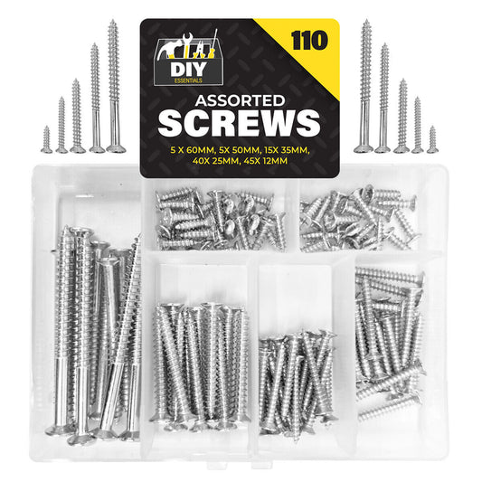 Steel Wood Screws Assorted | DIY, Carpentry & Home | 110 Pack