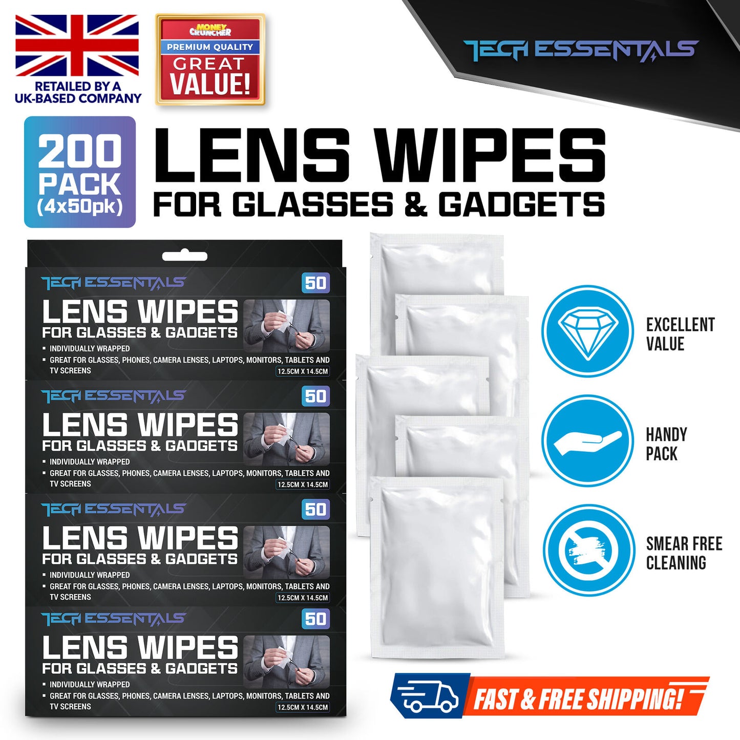 50-300pk Glasses Wipes For Spectacle Lens Optical Phone Camera Cleaner Cleaning