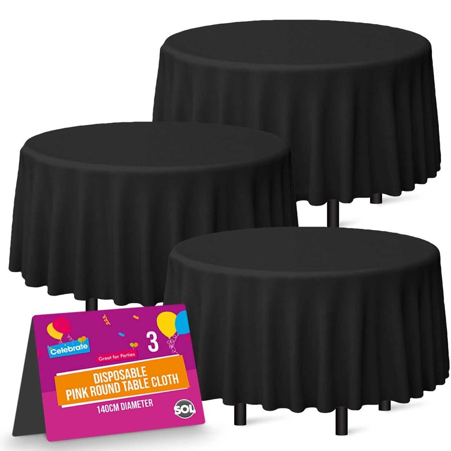 Plastic Table Covers Round 1.4M | Disposable Wipe Clean Party Cloth | 3 Pack