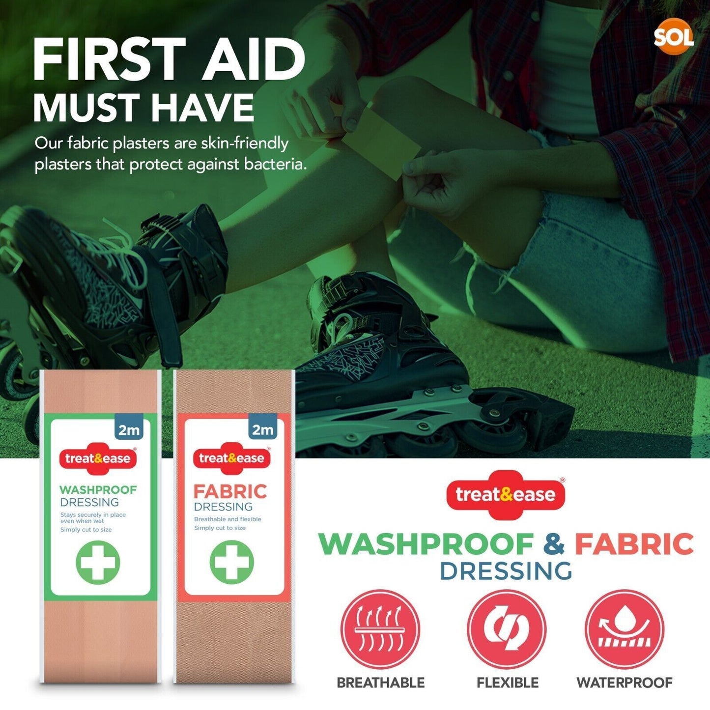 Washproof & Fabric Dressing Strip 2M x 6.5CM | Premium Adhesive Plasters | 2 Pack