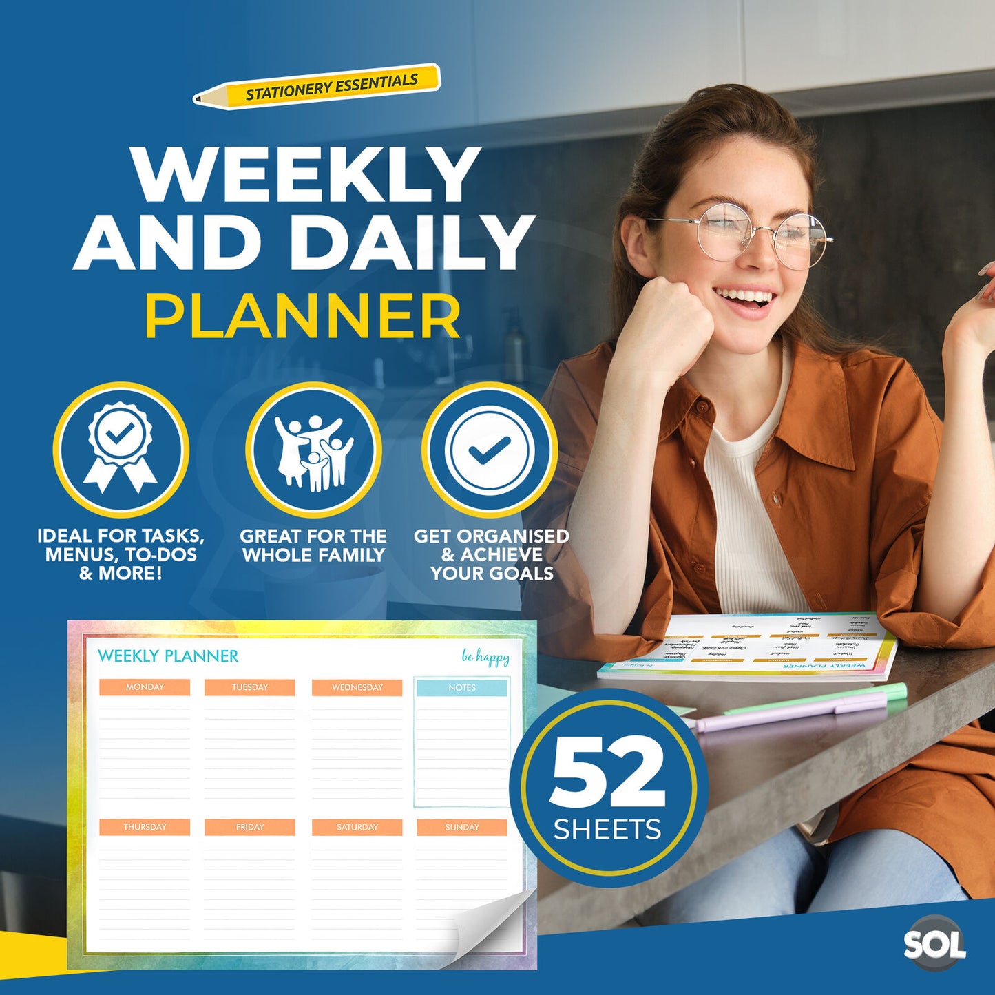Weekly Planner Pad Daily To Do Food Meal List Organiser 52 Tear Off Sheets Notes