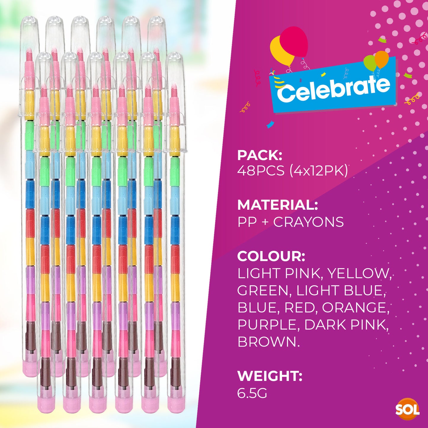 Swap Point Crayons | Stacker Swop Pencils Kids Party Favours | 12 Pack
