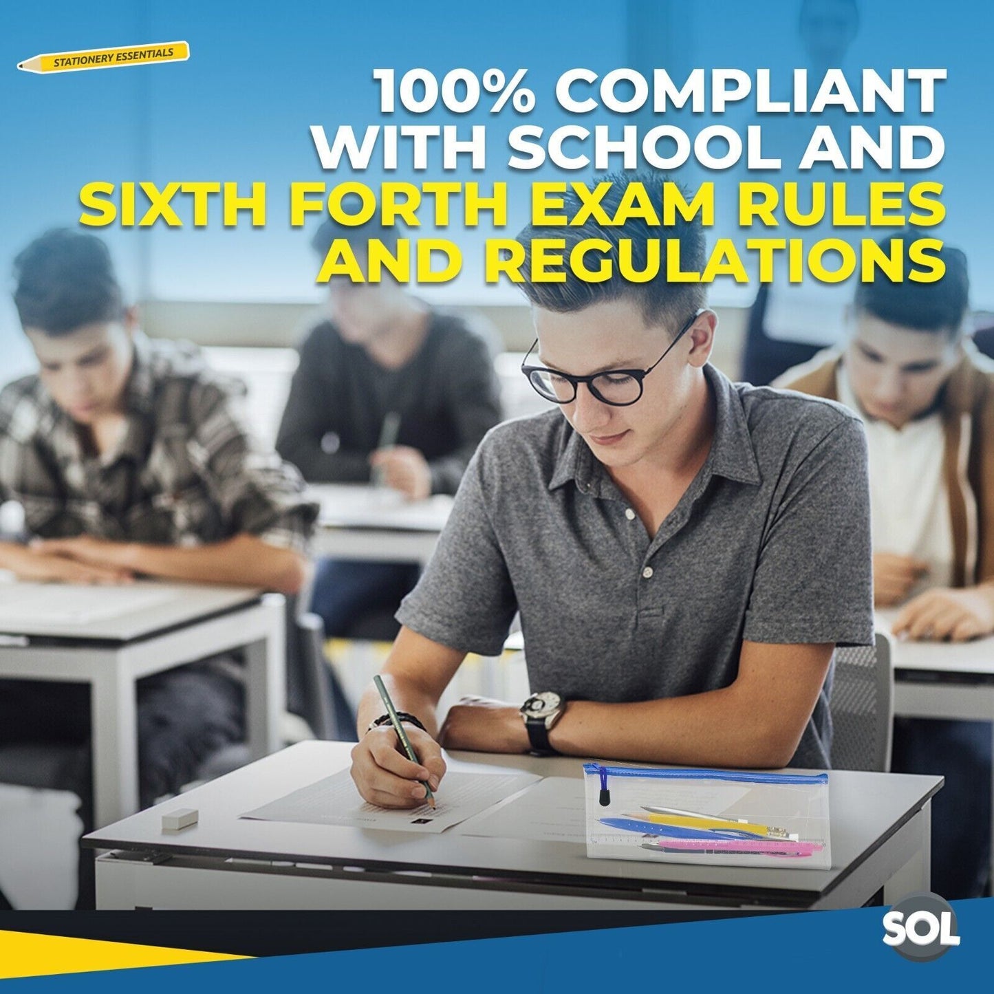 Clear Pencil Case with 30cm Ruler – Large Exam Compliant Set