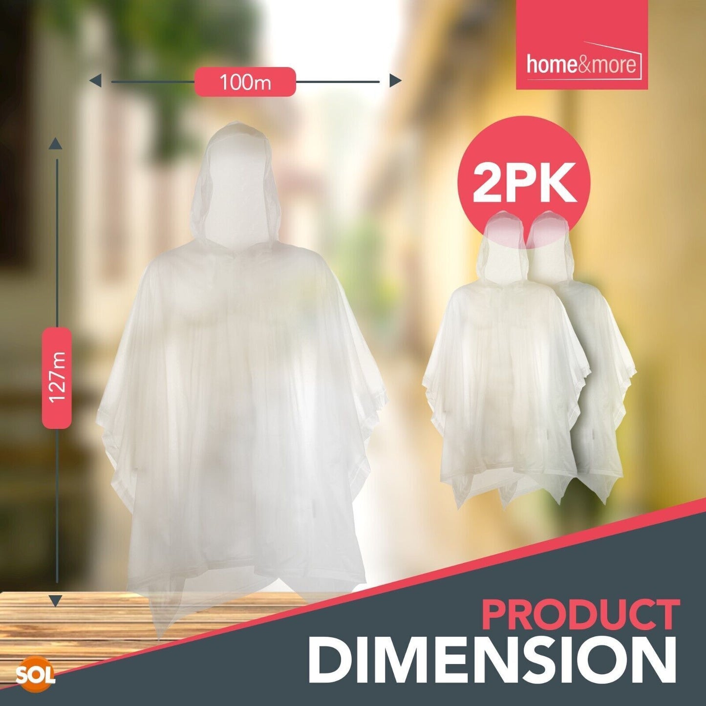 Waterproof Rain Poncho | Adult Disposable Emergency Camping Hiking | 2 Pack