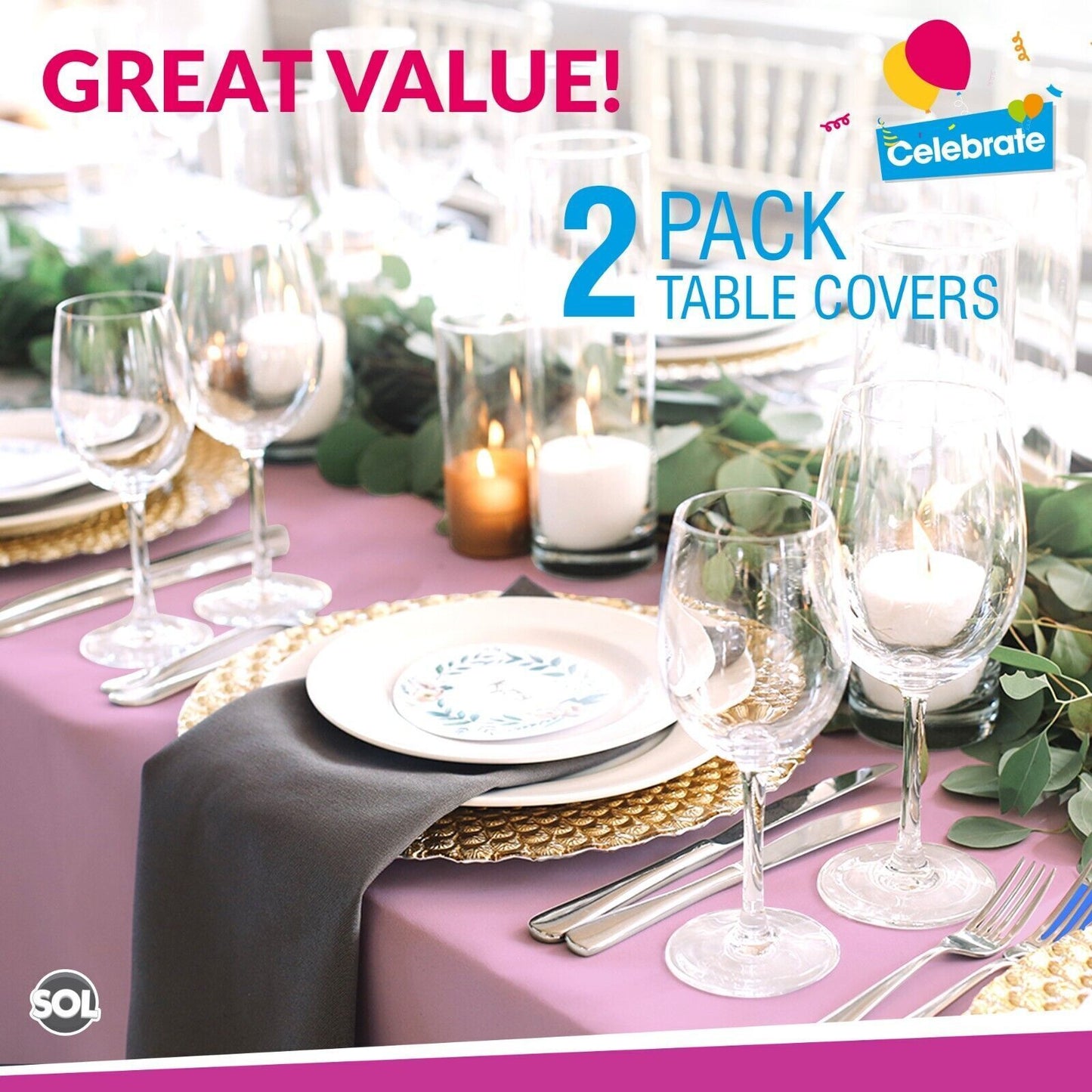 Plastic Table Cloth Covers Rectangular | Party Tableware | 2 Pack