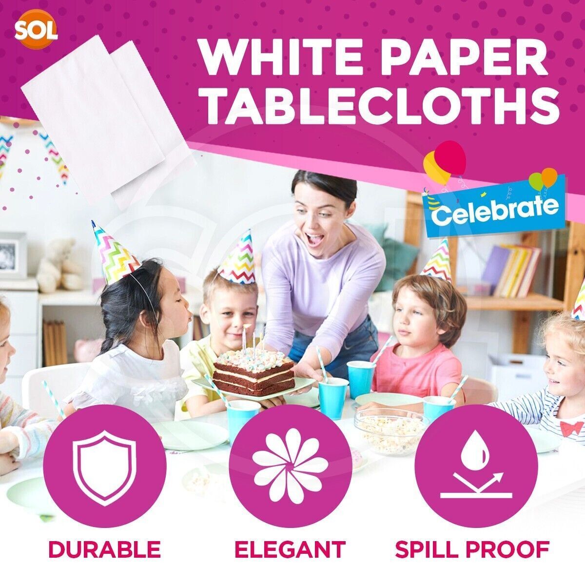 White Paper Rectangular Table Cloth Covers | Wipe Clean Party Tablecloths | 2 Pack