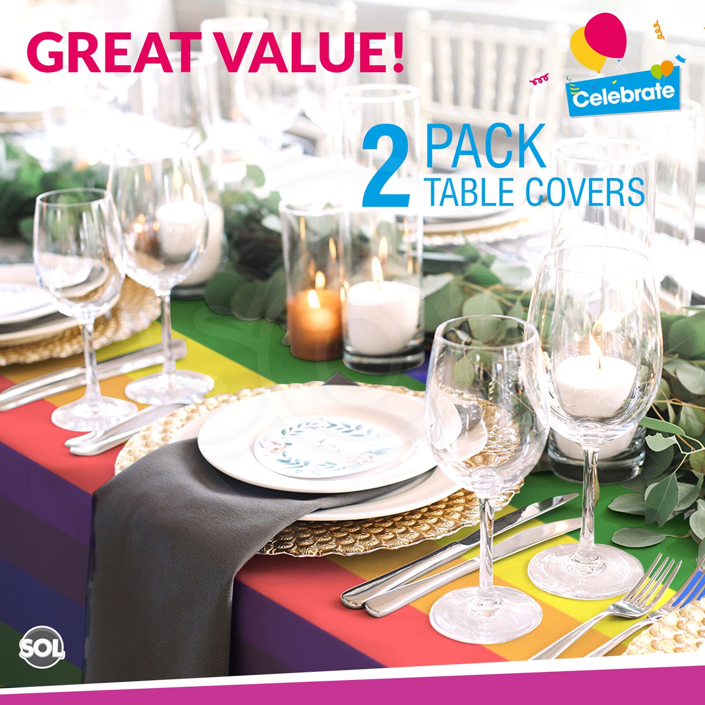 Plastic Table Cloth Covers Rectangular | Party Tableware | 2 Pack