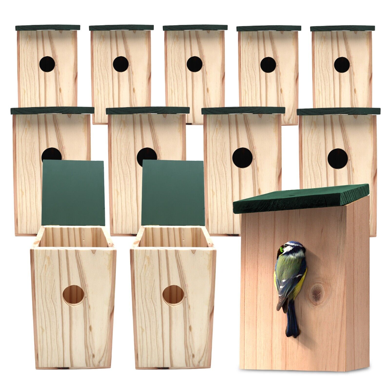 4-12pk Wooden Bird Nesting Boxes | Nest House for Small Wild Finch Robin Sparrow