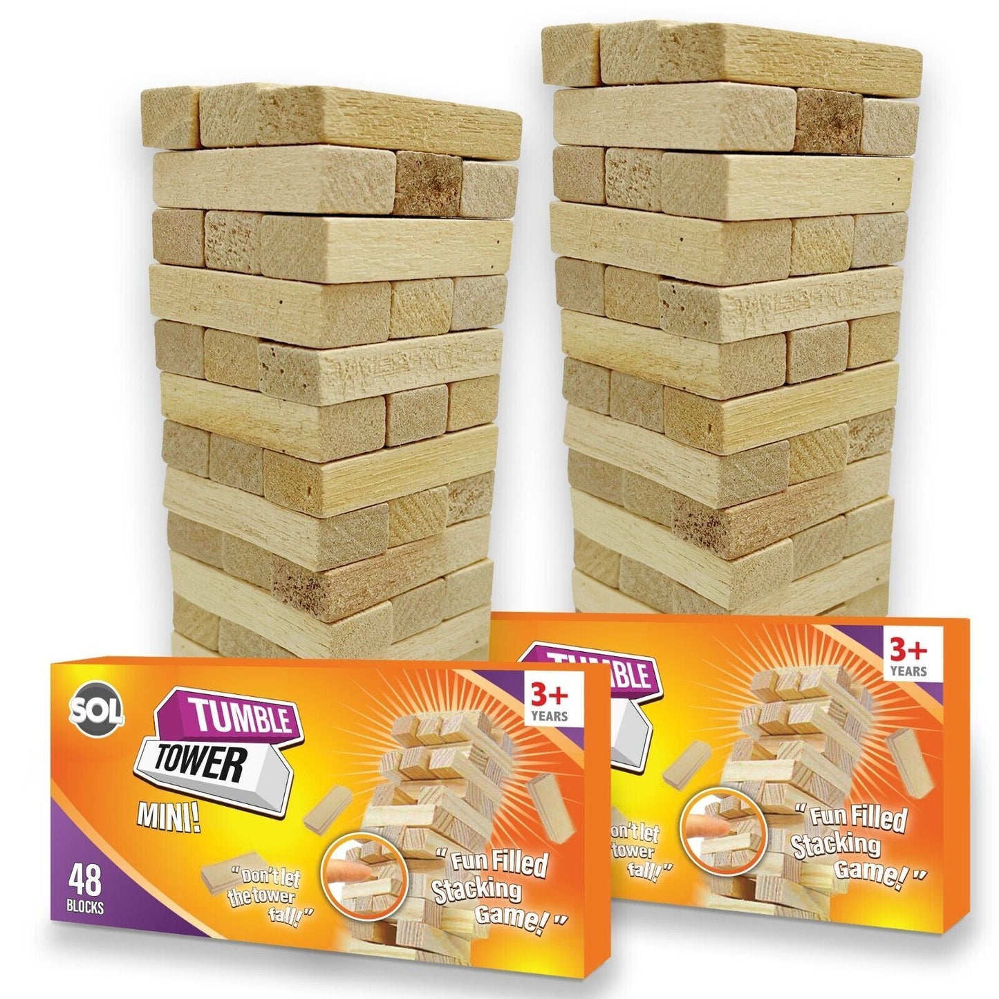 Wooden Tumbling Tower Game 48 Pieces | Traditional Stacking | 2 Pack