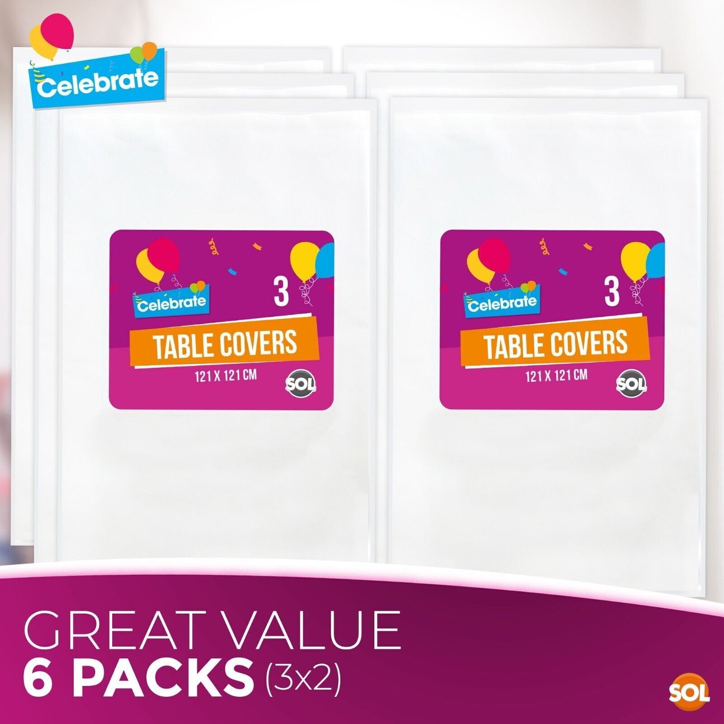 White Plastic Square Table Covers 121x121cm | Disposable Wipe Clean Party Cloth | 6 Pack