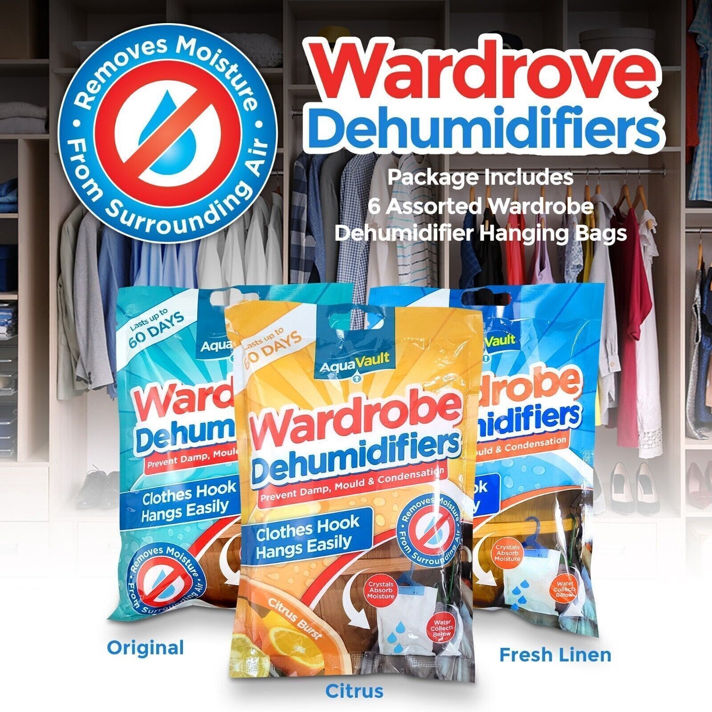 Hanging Wardrobe Dehumidifier Bags | Moisture & Mould Absorber