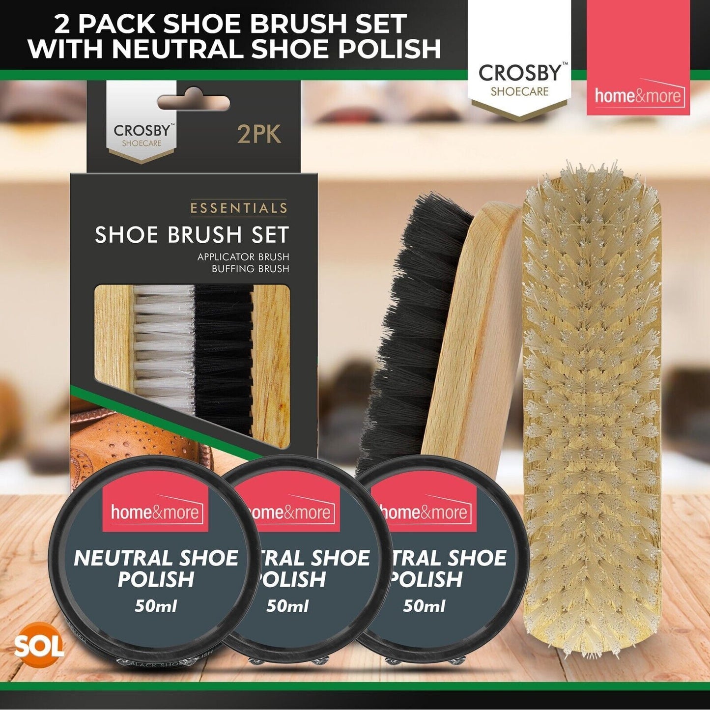 Shoe Brush Set | Leather Shoe Polish Brushes for Black & Brown Shoes | 2 Pack