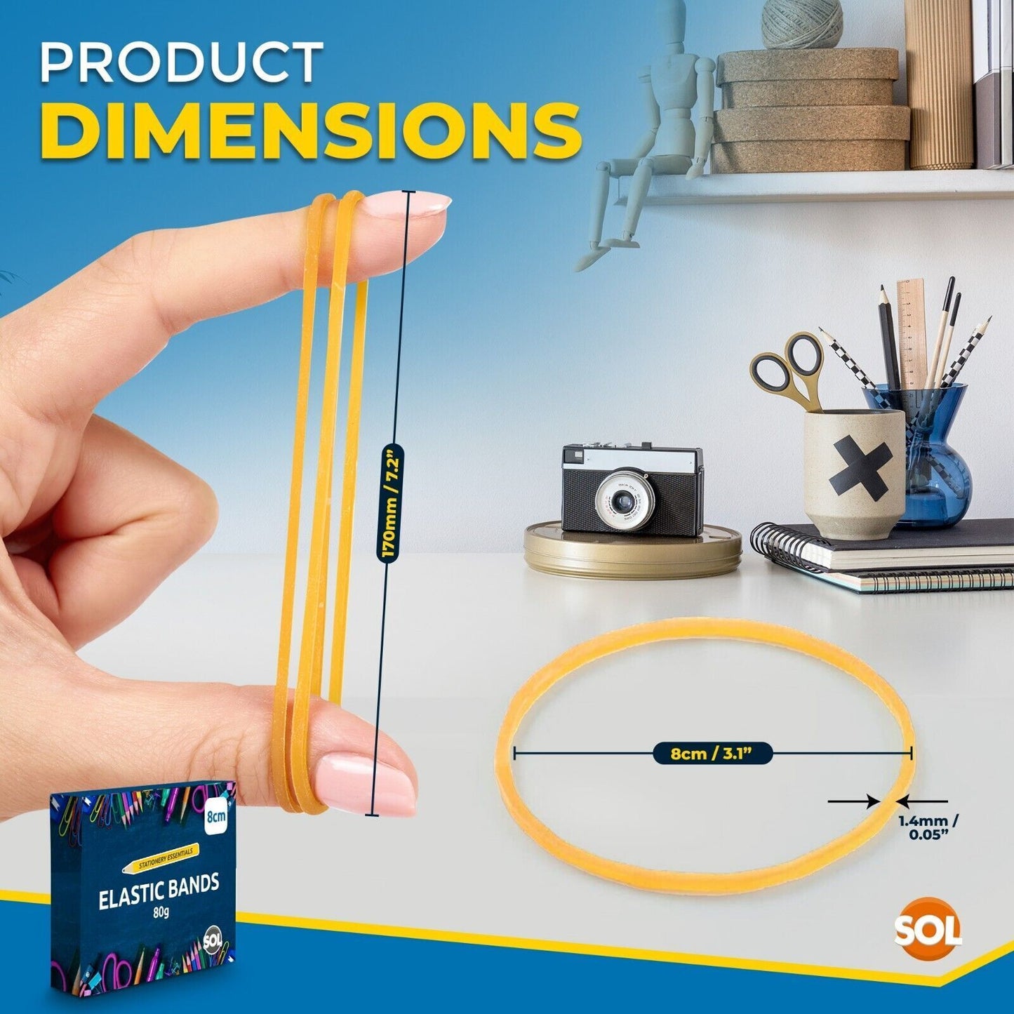 Natural Elastic Rubber Bands Size 18 | Strong Stretchy 80mm x 1.5mm | 215 Pack