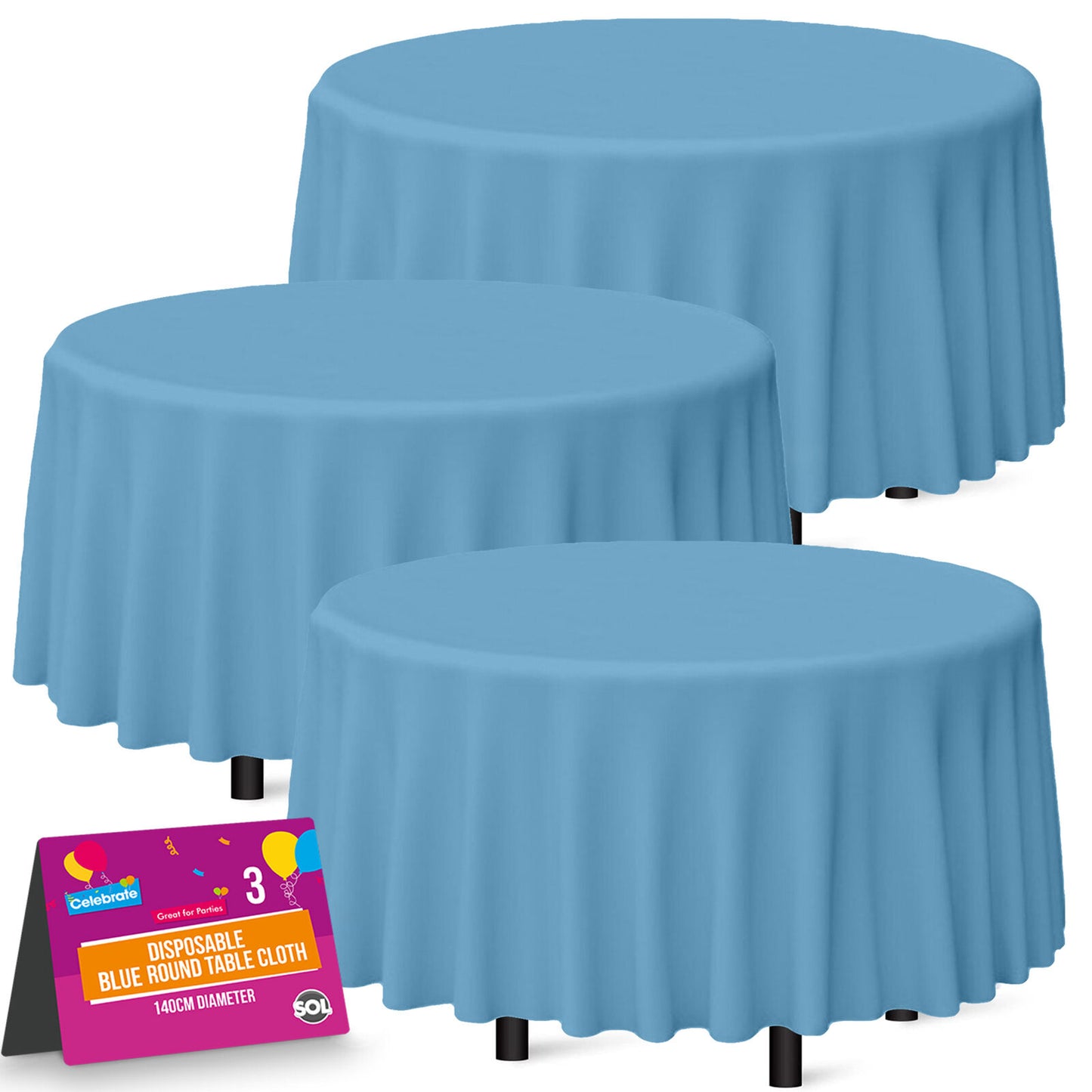 Plastic Table Covers Round 1.4M | Disposable Wipe Clean Party Cloth | 3 Pack
