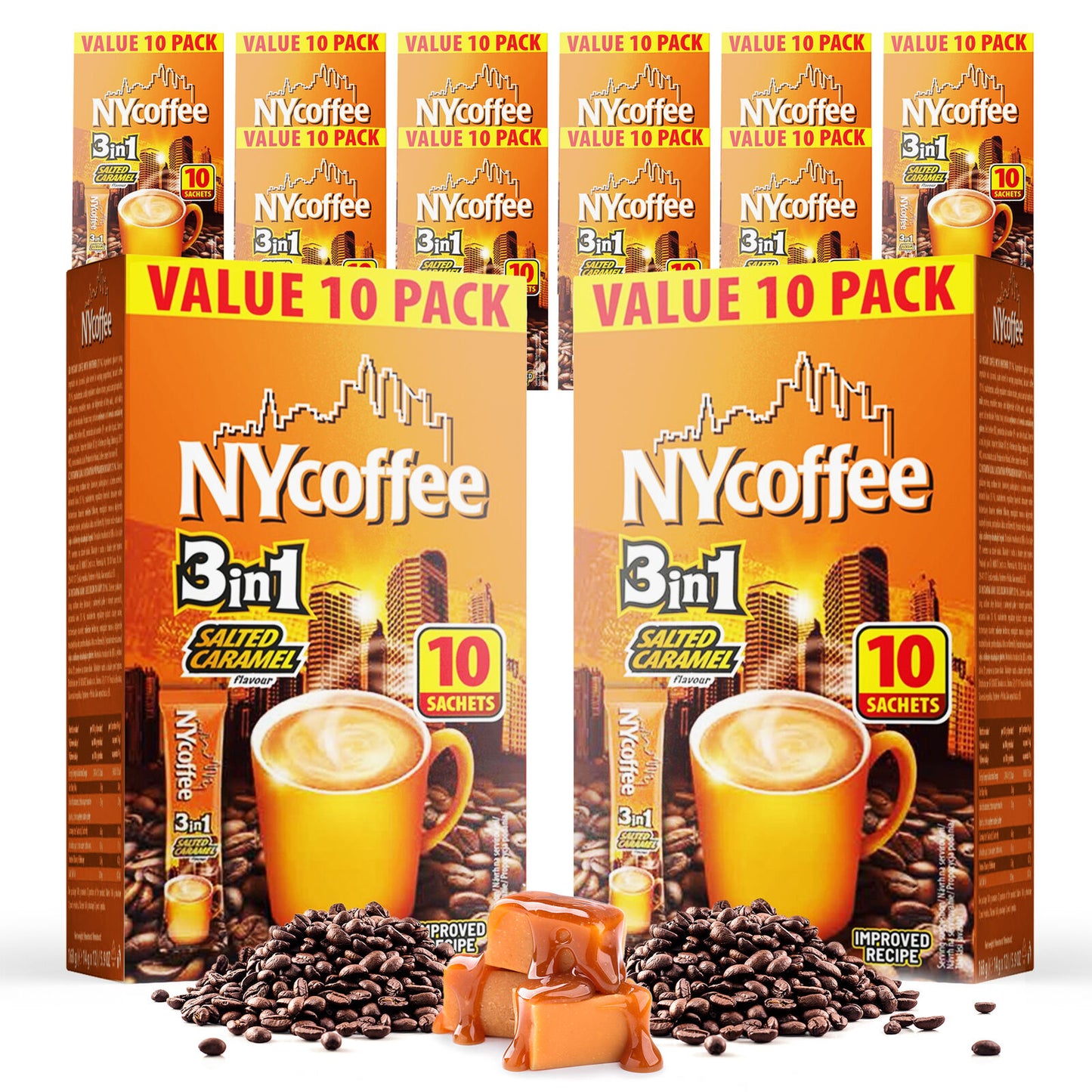 NY Coffee Instant Coffee Sachets 3 in 1 Salted Caramel | Bulk Pack 100