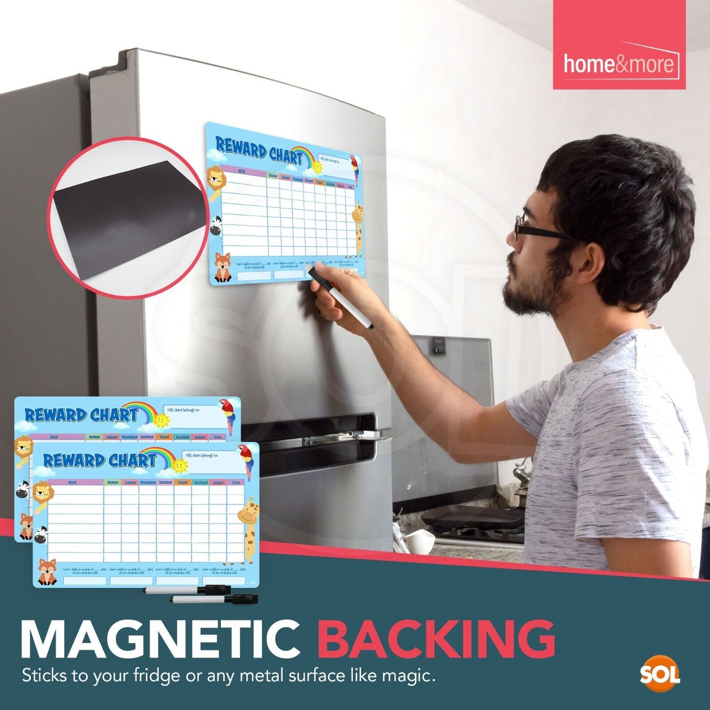 2pk Magnetic Reward Chart Reusable Behaviour Chore For Kids Children + Wipe Pens