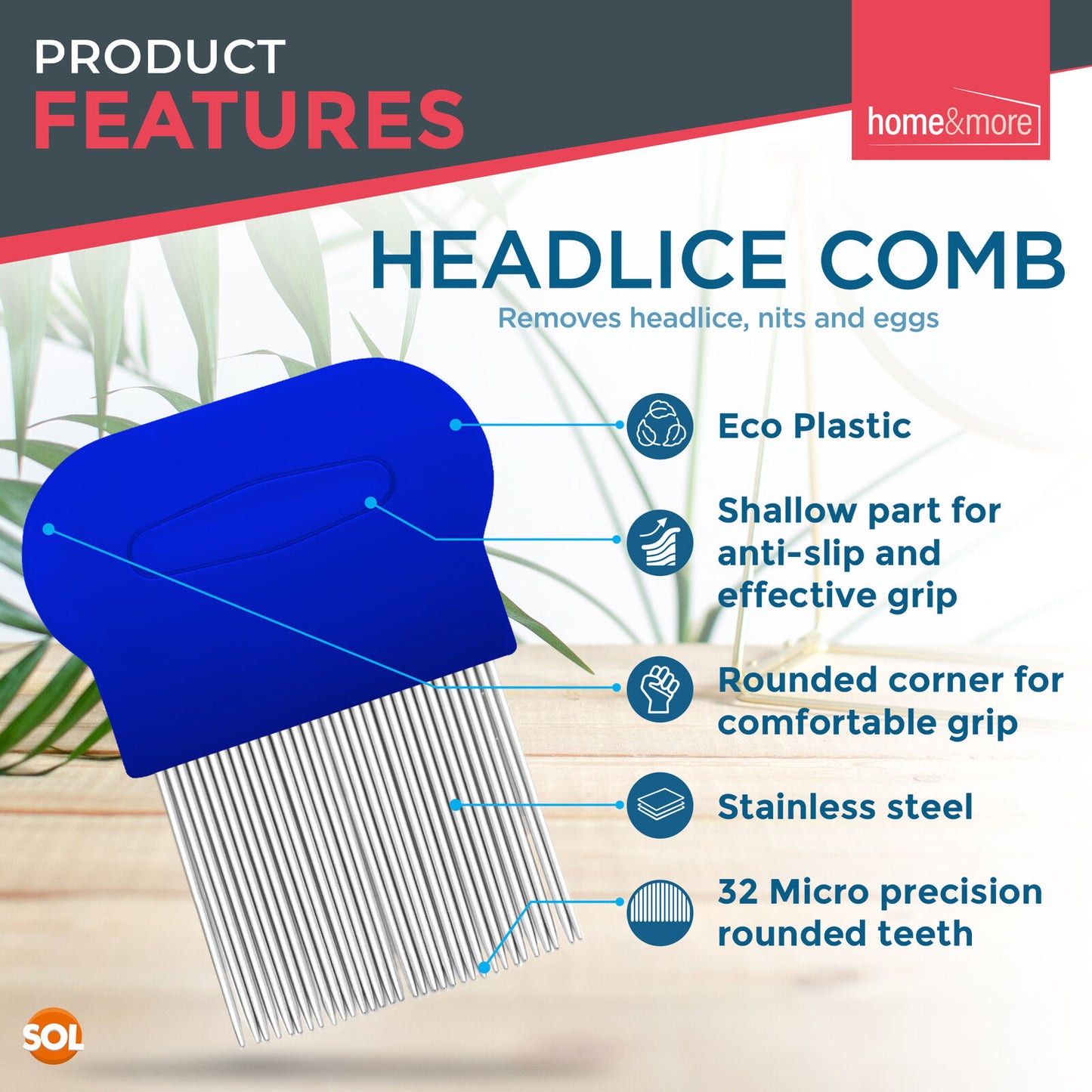 Head Lice & Flea Removal Comb | Fine Tooth Metal Tool | 2 Pack
