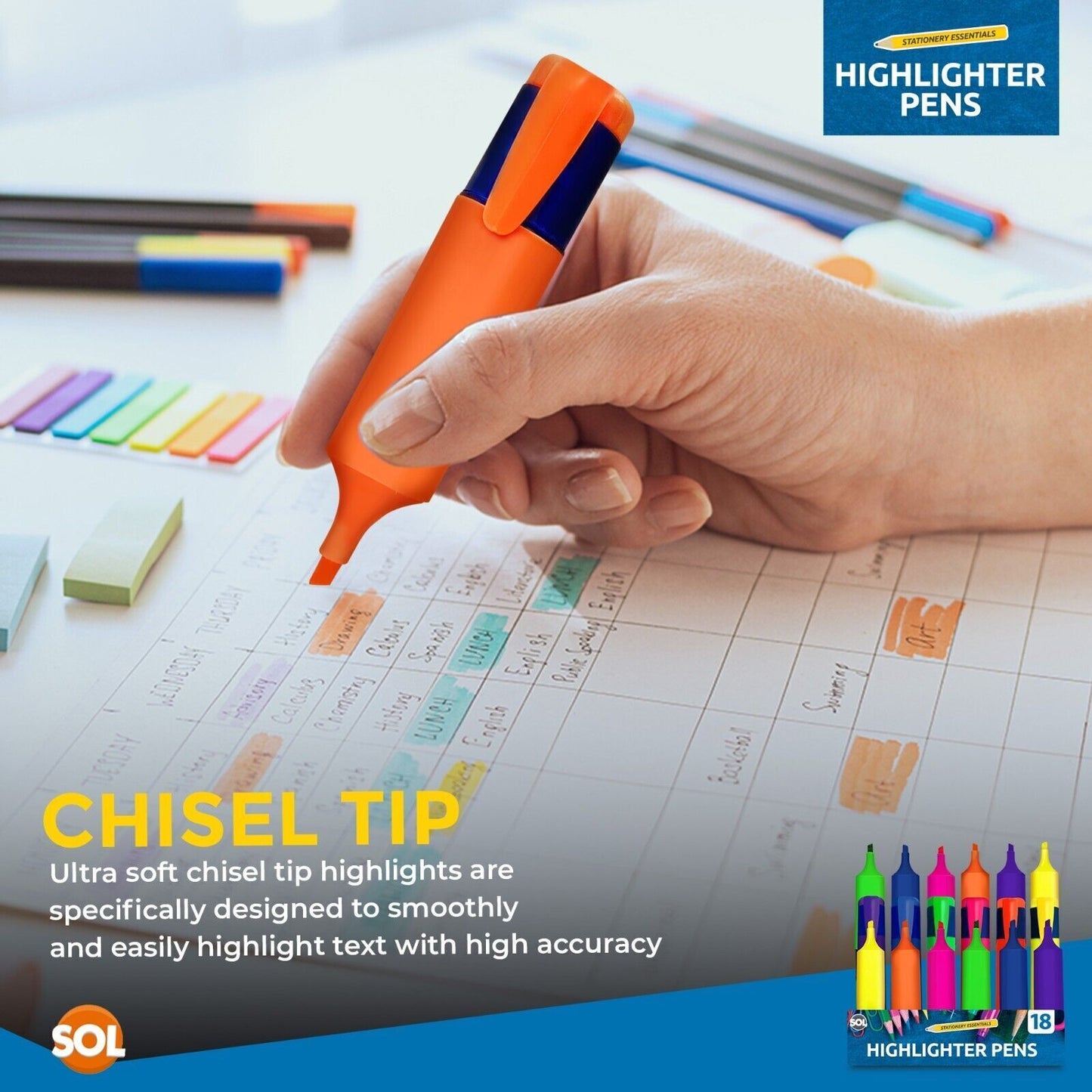 Highlighter Pens Fluorescent Colour Marker School Set | 6 Pack