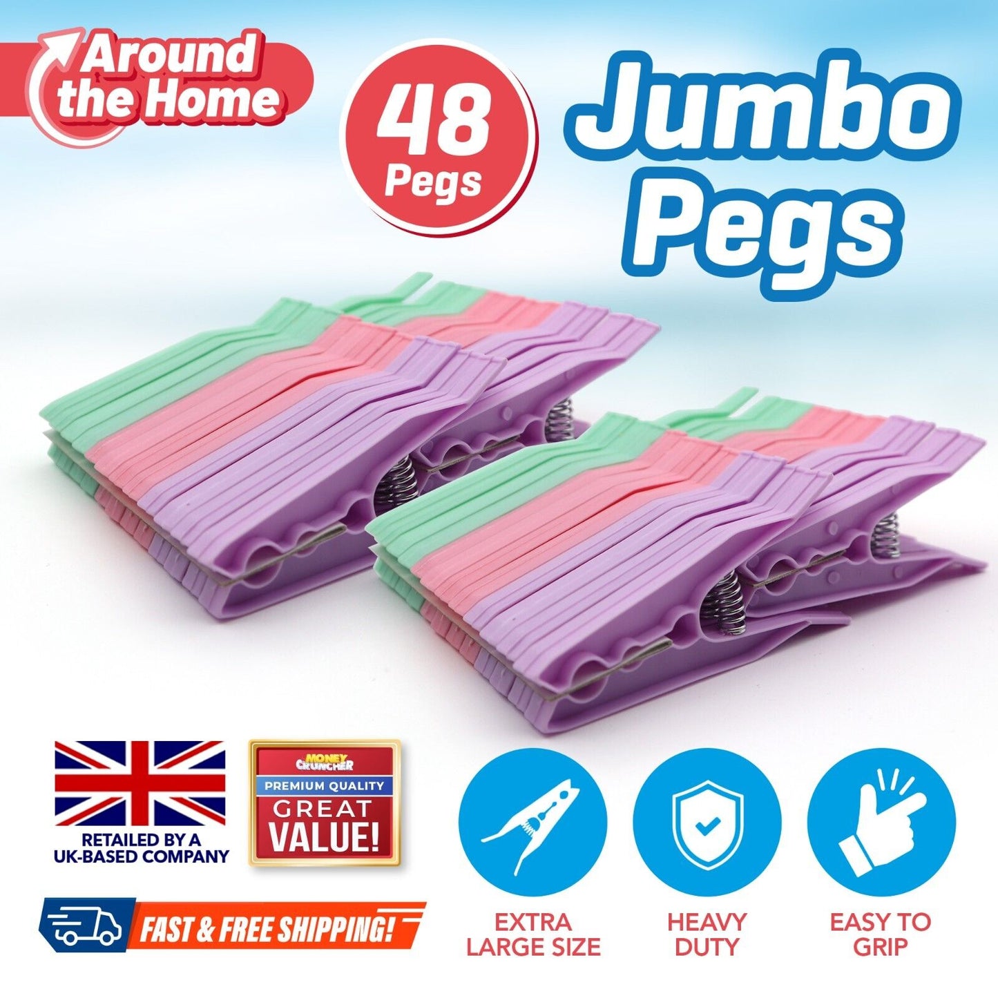 Jumbo Clothes Pegs Strong Plastic Washing Line Clips | 48 Pack