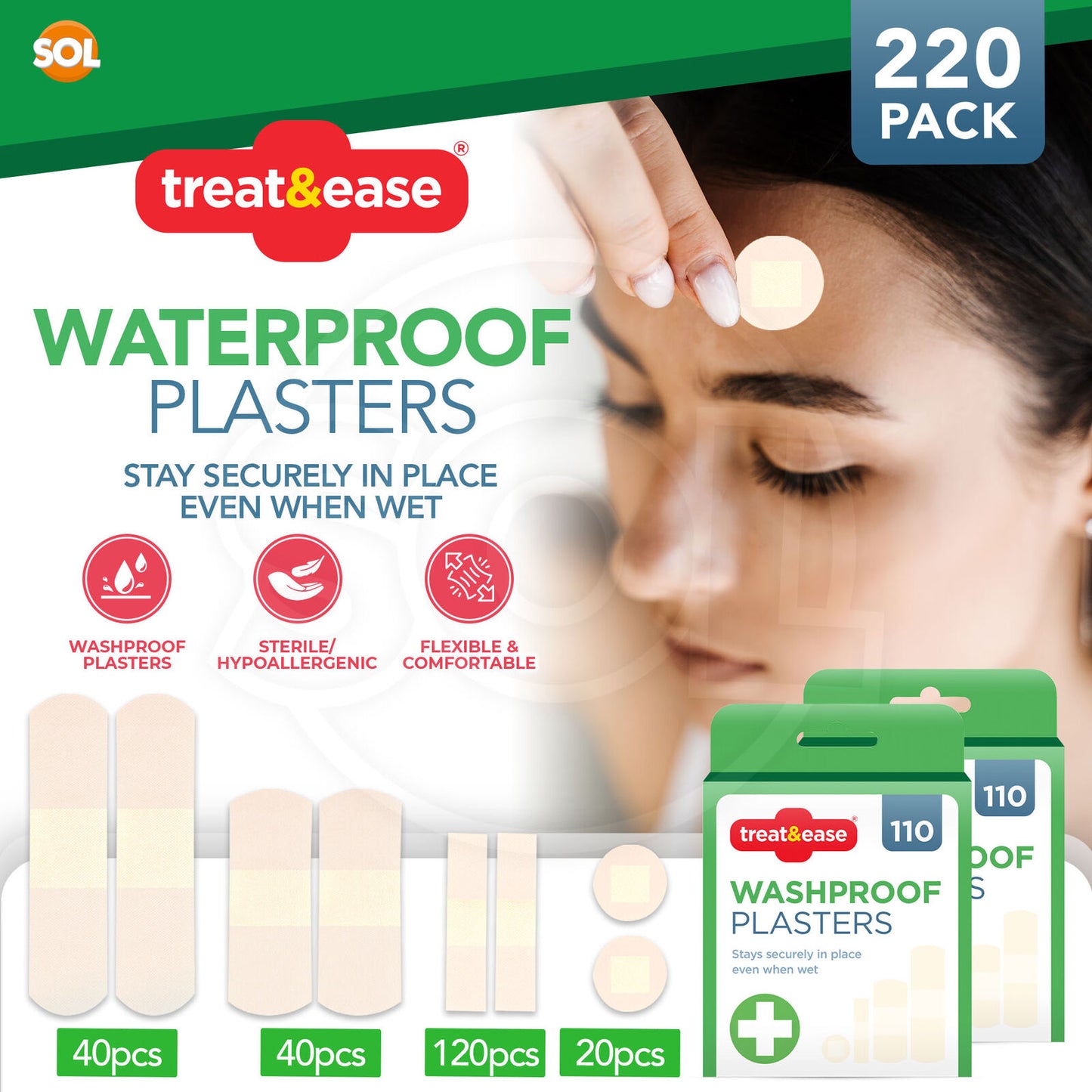 Washproof Plasters Waterproof | Kids & Adults | 220 Pack