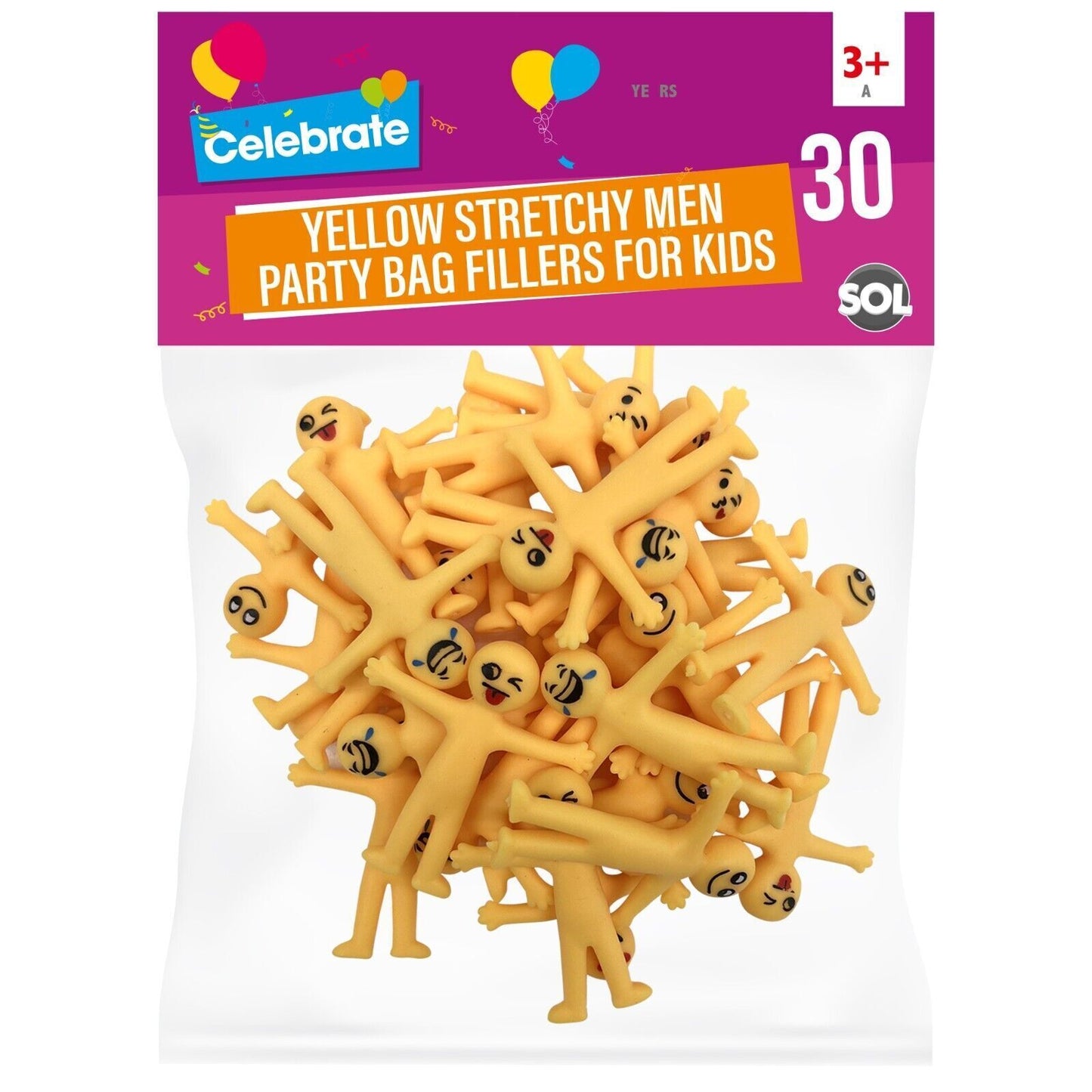 Yellow Stretchy Men | Party Bag Fillers Kids Fun Toys | 30 Pack
