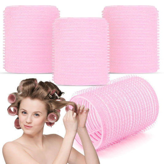 Heatless Hair Rollers Pink | Self Grip Curlers for Bouncy Waves | 4 Pack
