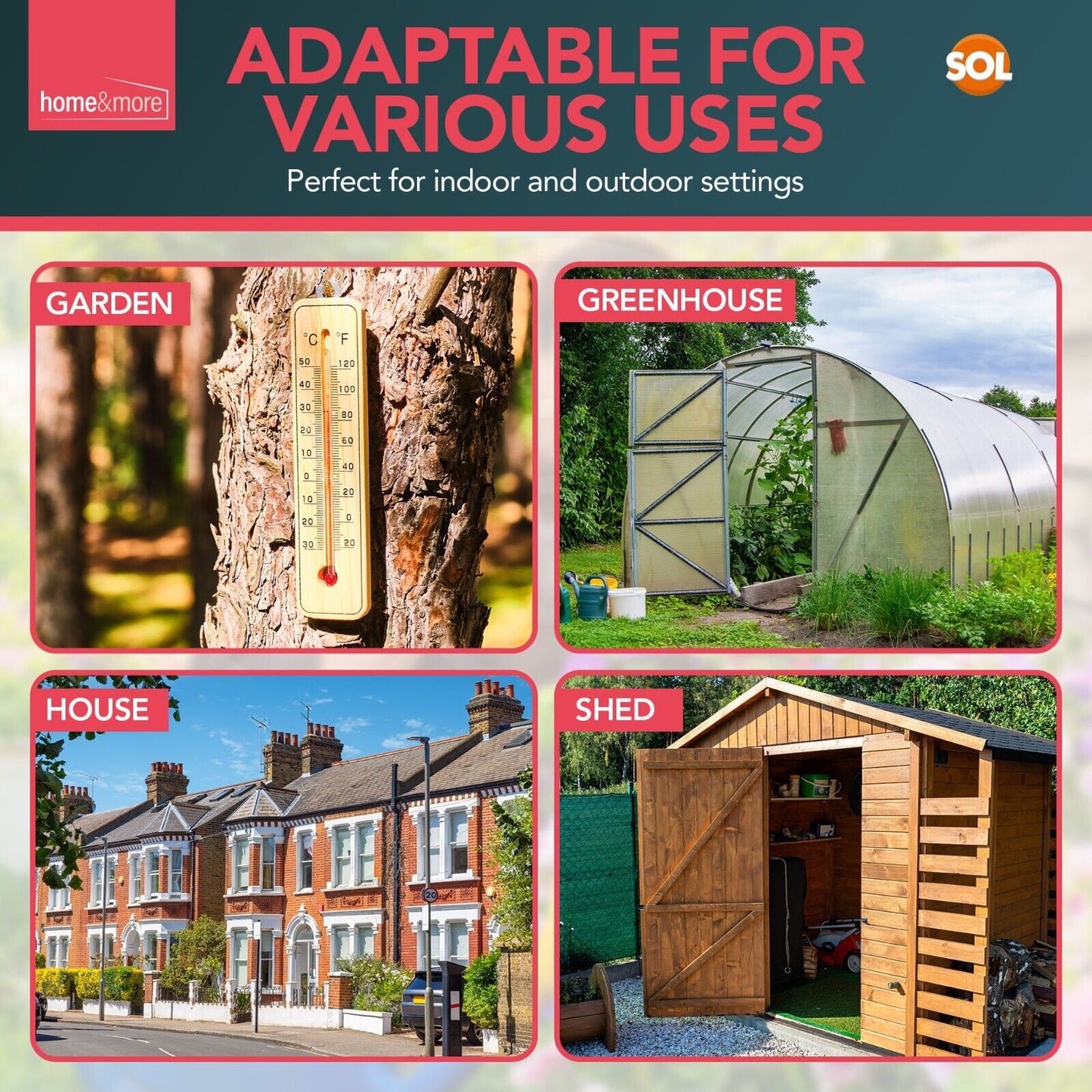 Wooden Wall Thermometer Indoor Outdoor Home Garden | 2 Pack