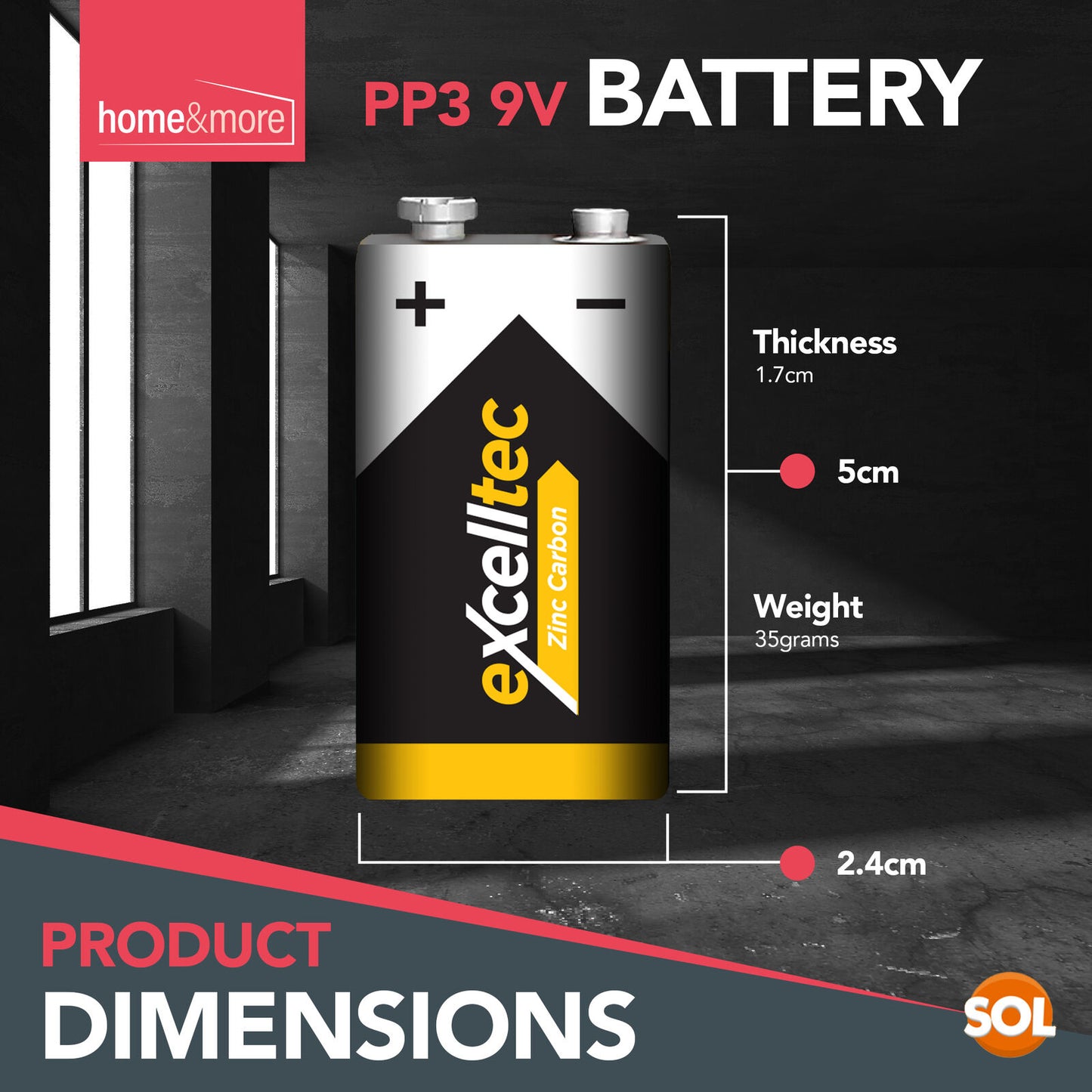 9V Battery | Heavy Duty PP3 Smoke Alarm Zinc Carbon | 5 Pack