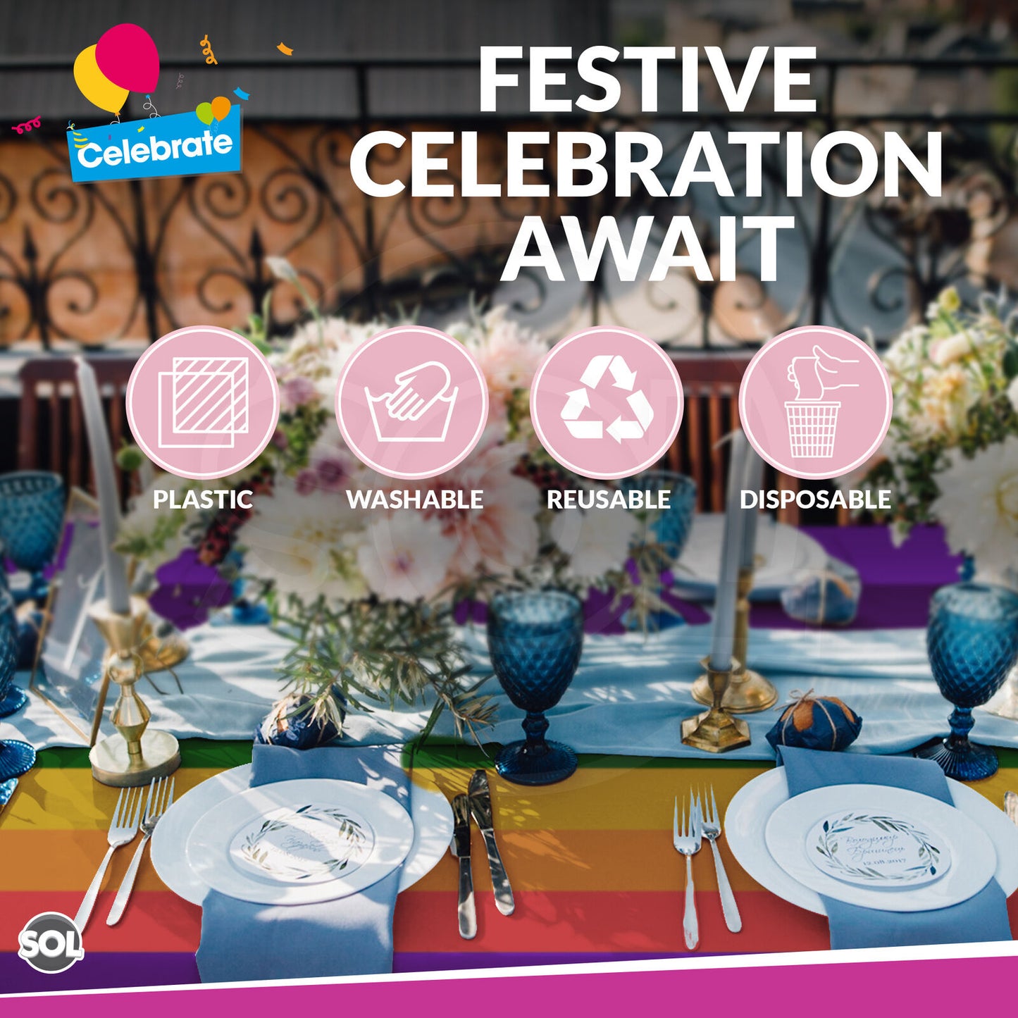 Plastic Table Cloth Covers Rectangular | Party Tableware | 2 Pack