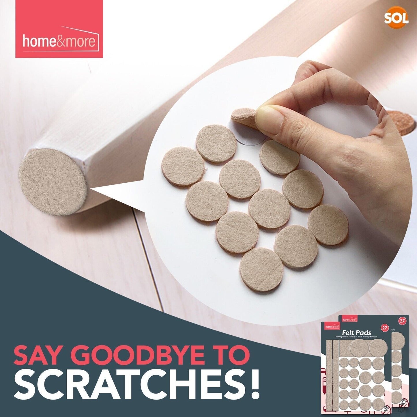 Felt Pads | Beige Self Adhesive Furniture Floor Scratch Protectors | 54 Pack