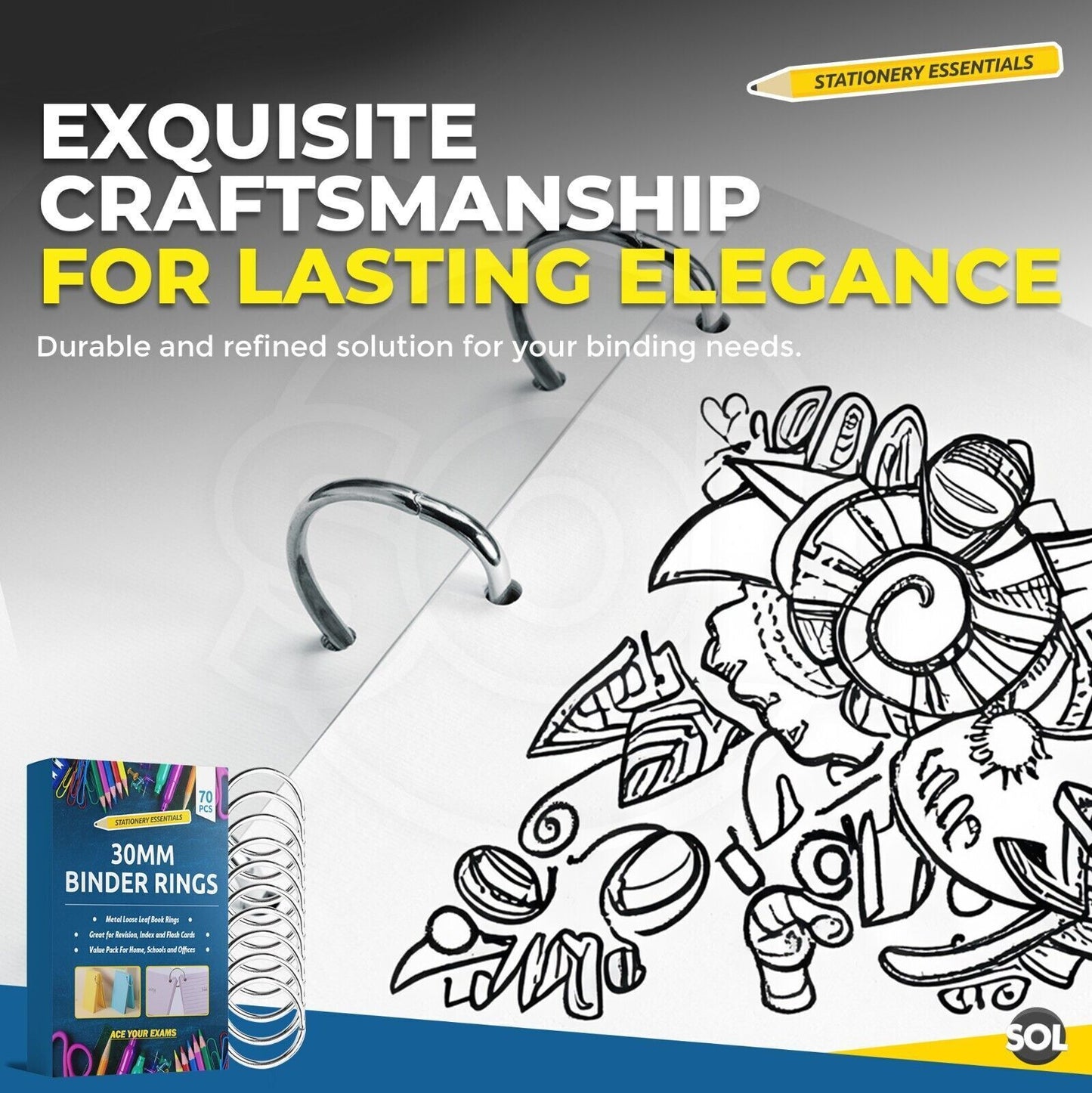 Metal Binder Rings 30mm | Scrapbook Flashcard Key Ring | 70 Pack