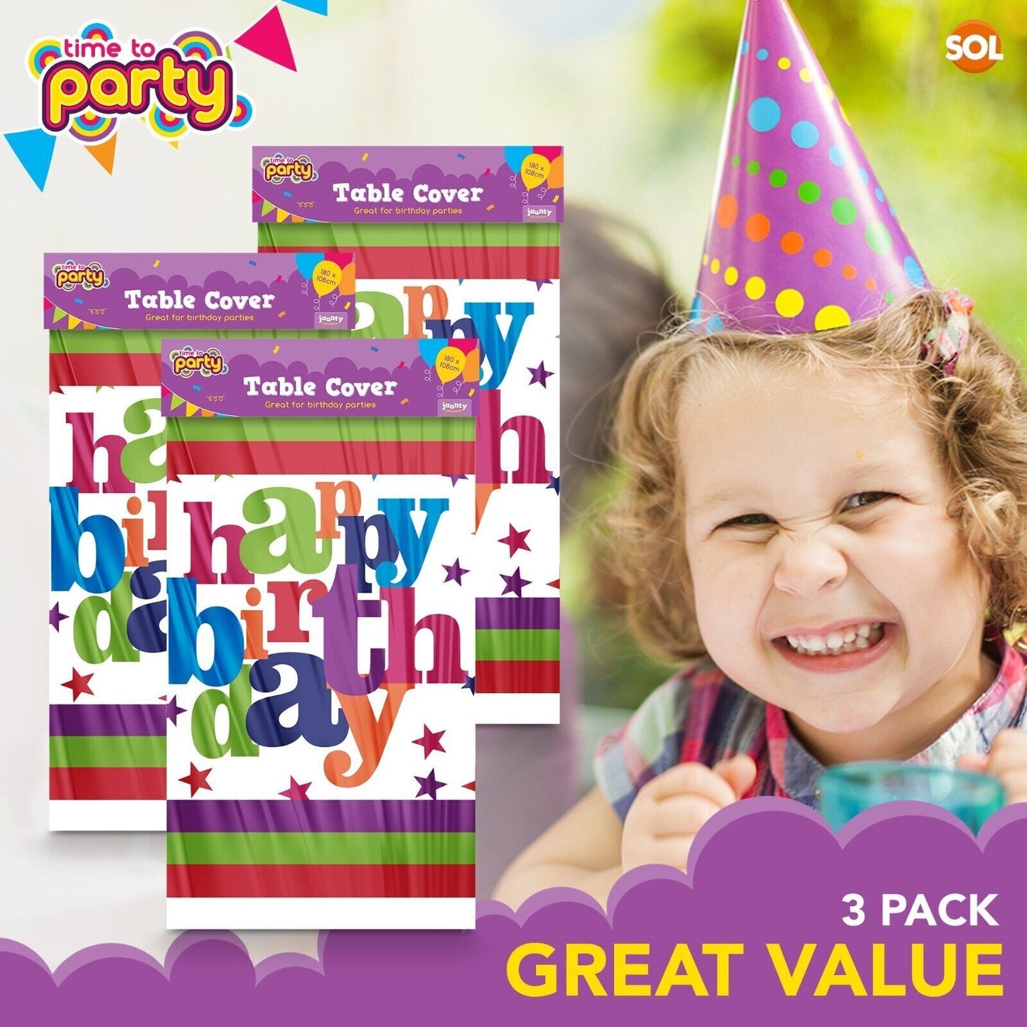 3-9 Birthday Table Cloths Covers Rectangular Plastic Wipe Clean Party Tablecloth