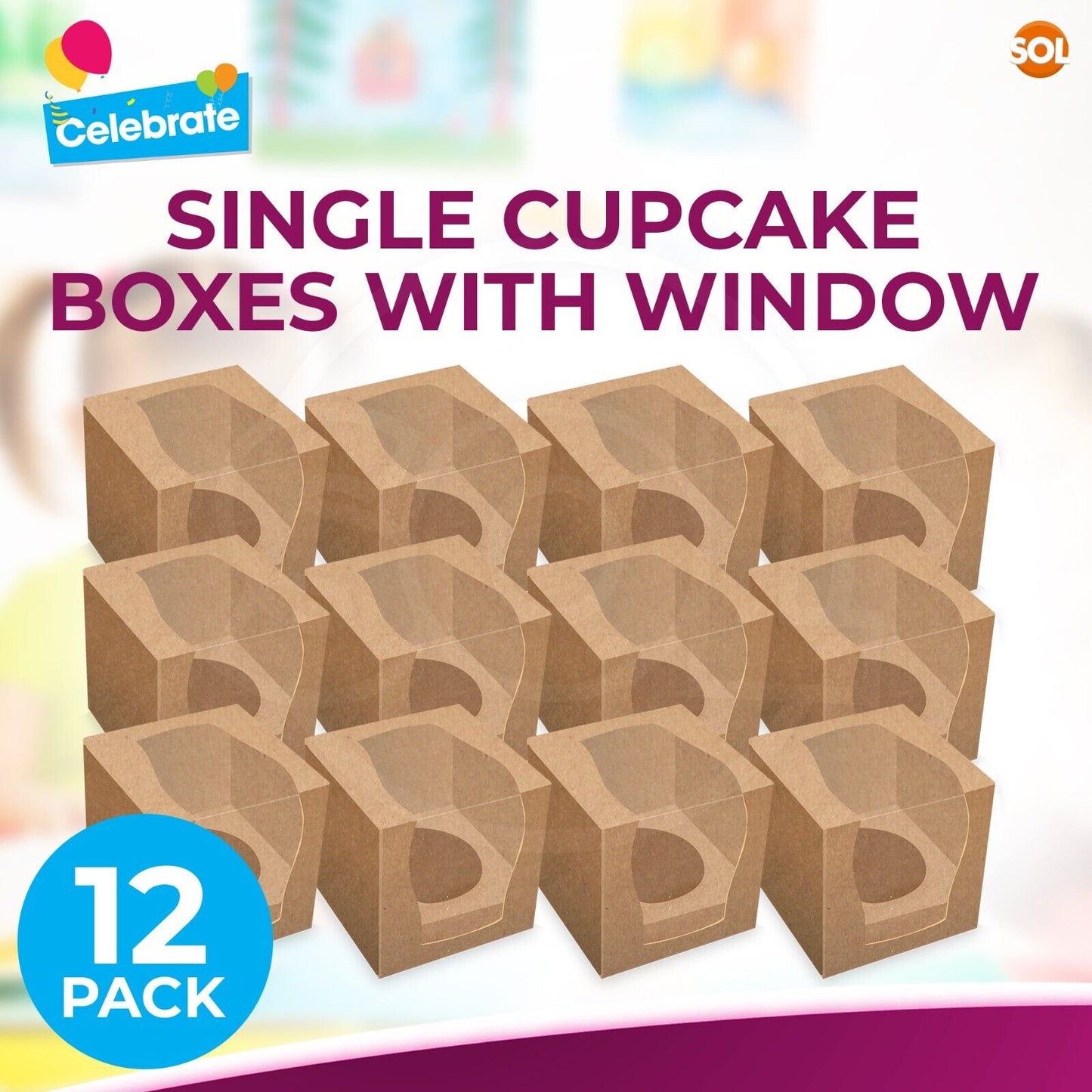 Cupcake Boxes Single Kraft | Window & Inner Tray | 12 Pack