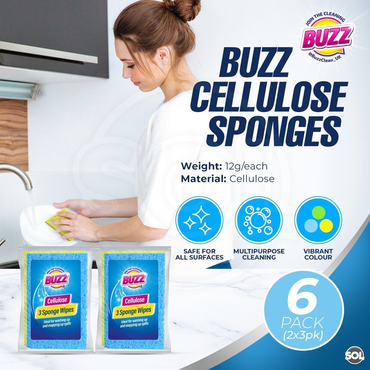 Cellulose Sponge Wipes | Absorbent Kitchen Cloths | 3 Pack