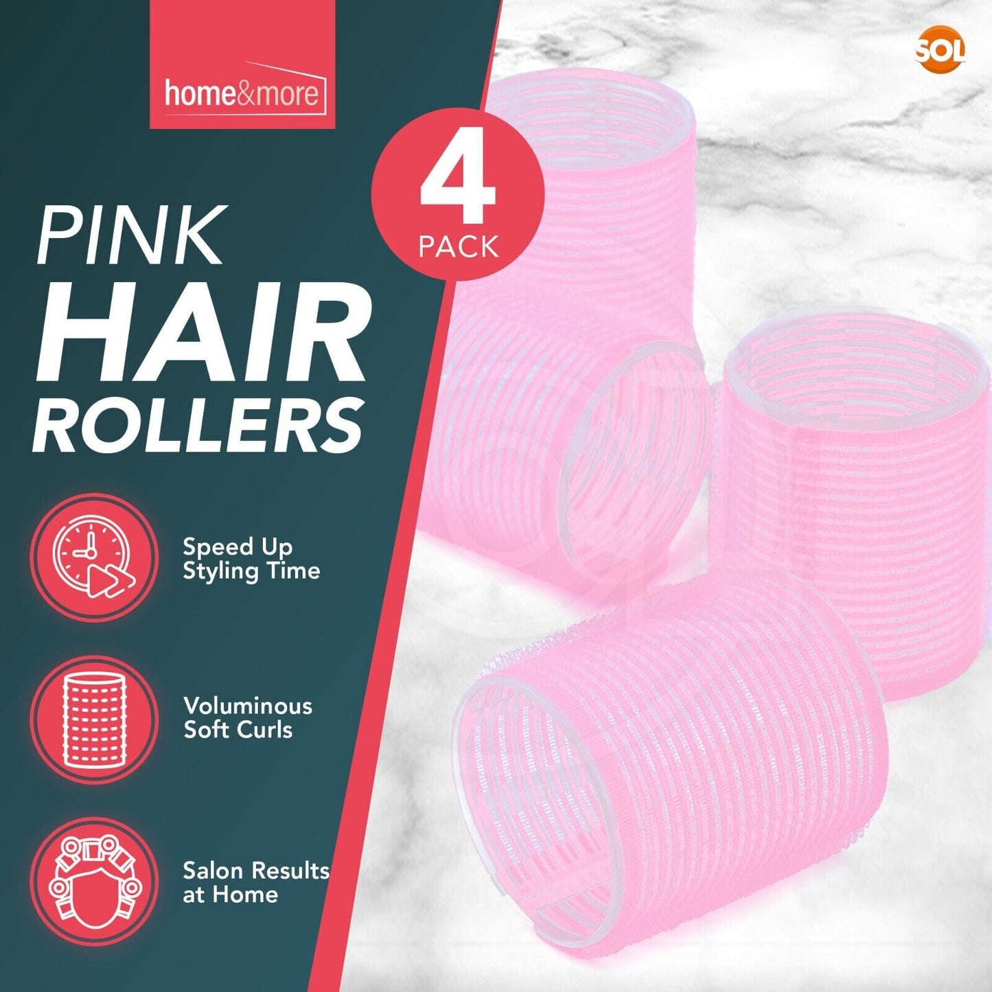 Heatless Hair Rollers Pink | Self Grip Curlers for Bouncy Waves | 4 Pack