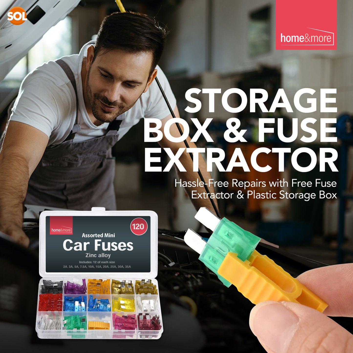 120pk Mini Car Fuses 2-35A Micro Bike Van Auto Fuse Mini Blade Set w/Puller