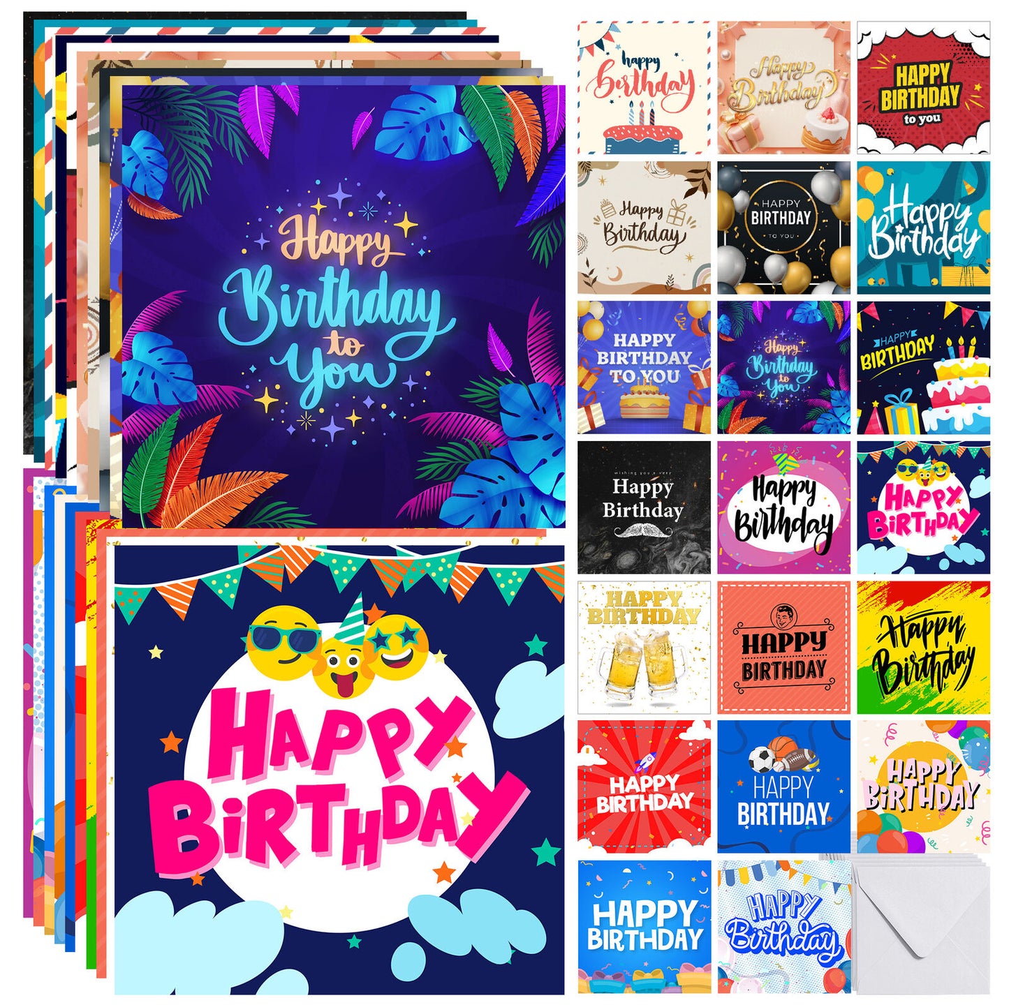 Happy Birthday Cards Mixed Pack | Male & Female Designs with Envelopes | 20 Pack
