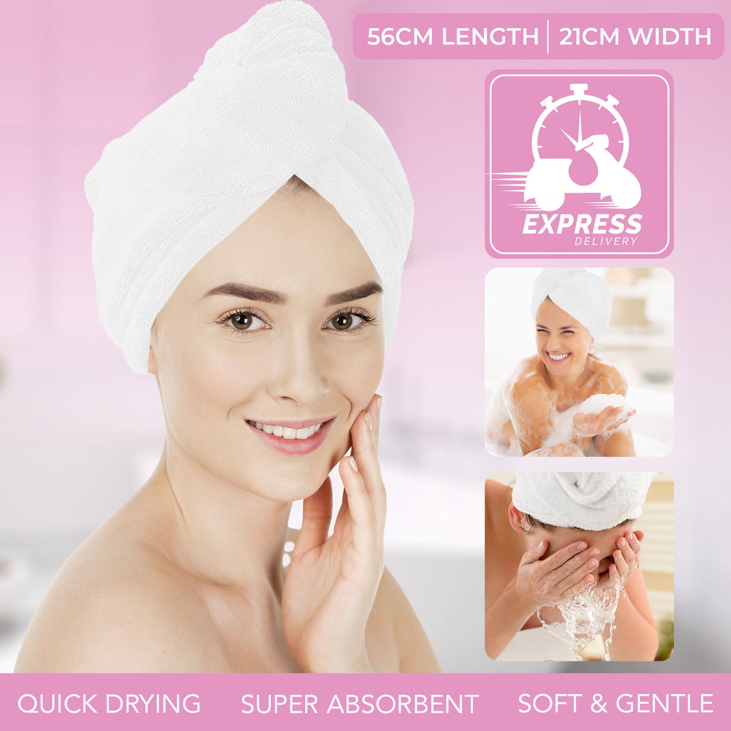 Hair Turban Towel | Microfibre Head Wrap | Quick Dry Drying Bath Shower Hat Cap