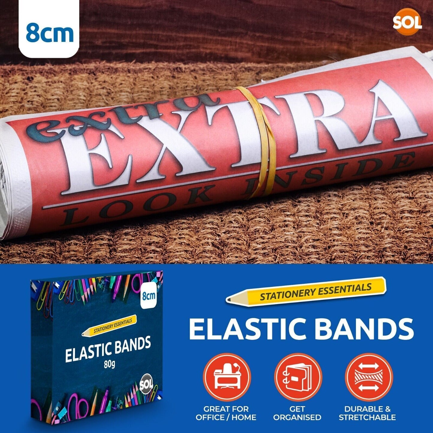 Natural Elastic Rubber Bands Size 18 | Strong Stretchy 80mm x 1.5mm | 215 Pack