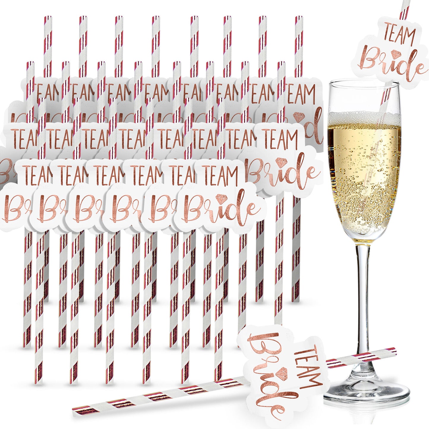 24pk Team Bride Hen Party Straws | Rose Gold Paper Drinking Night Do Accessories