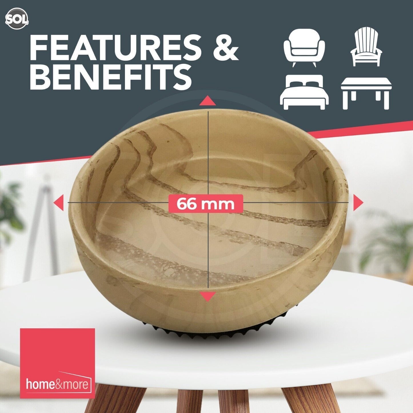 16 Rubber Base Castor Cups Non-Slip Wooden Floor Sofa Chair Furniture Protectors