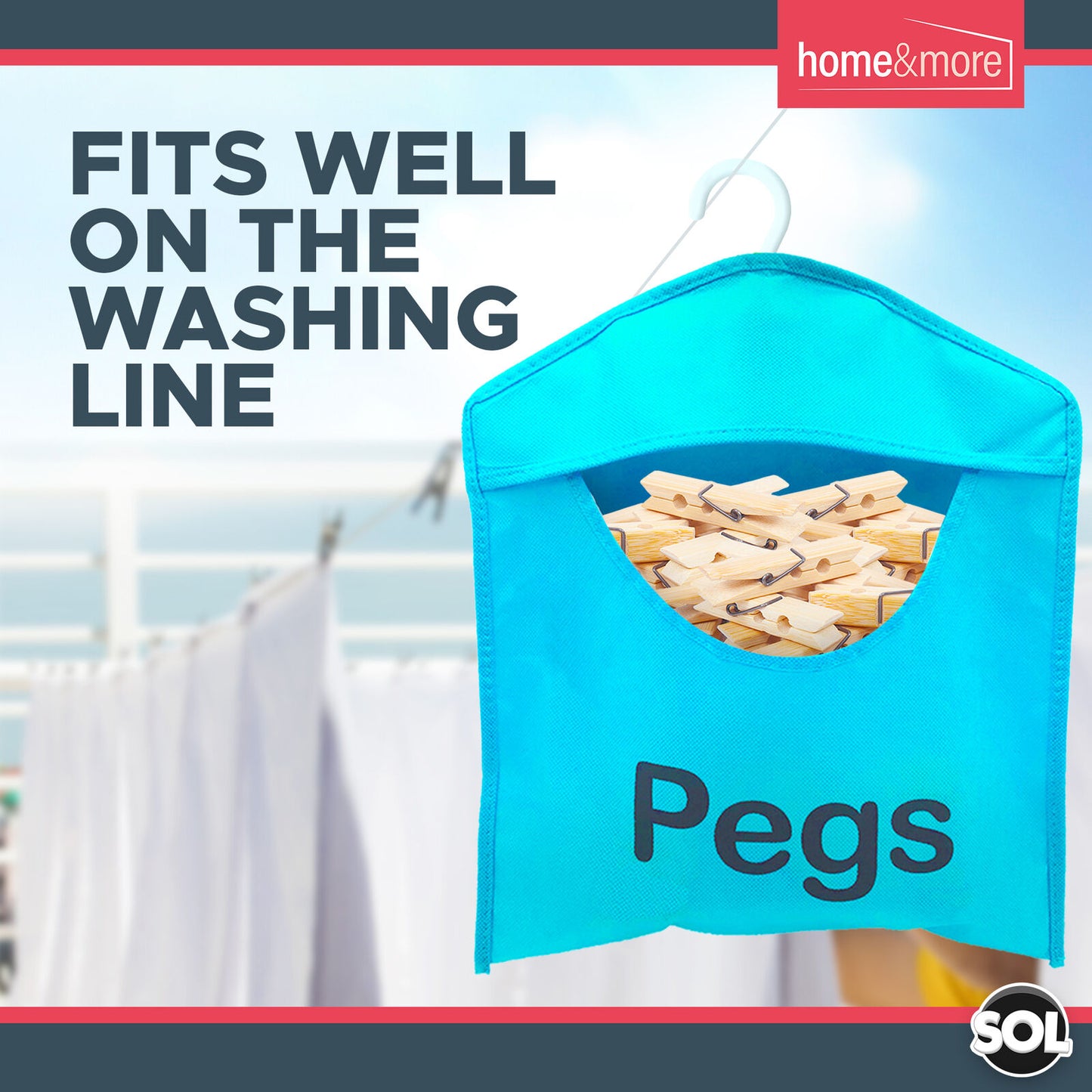 Fabric Clothes Peg Bag with Hanger | Laundry Storage | 2 Pack