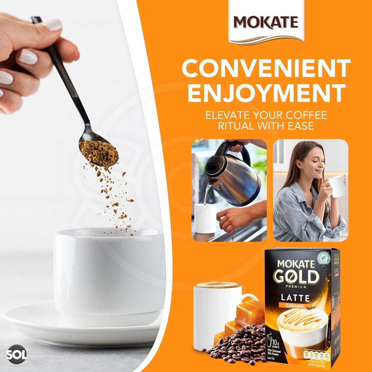60-120 Mokate Gold Latte Coffee Sachets | Premium Caramel Classic Instant Sticks