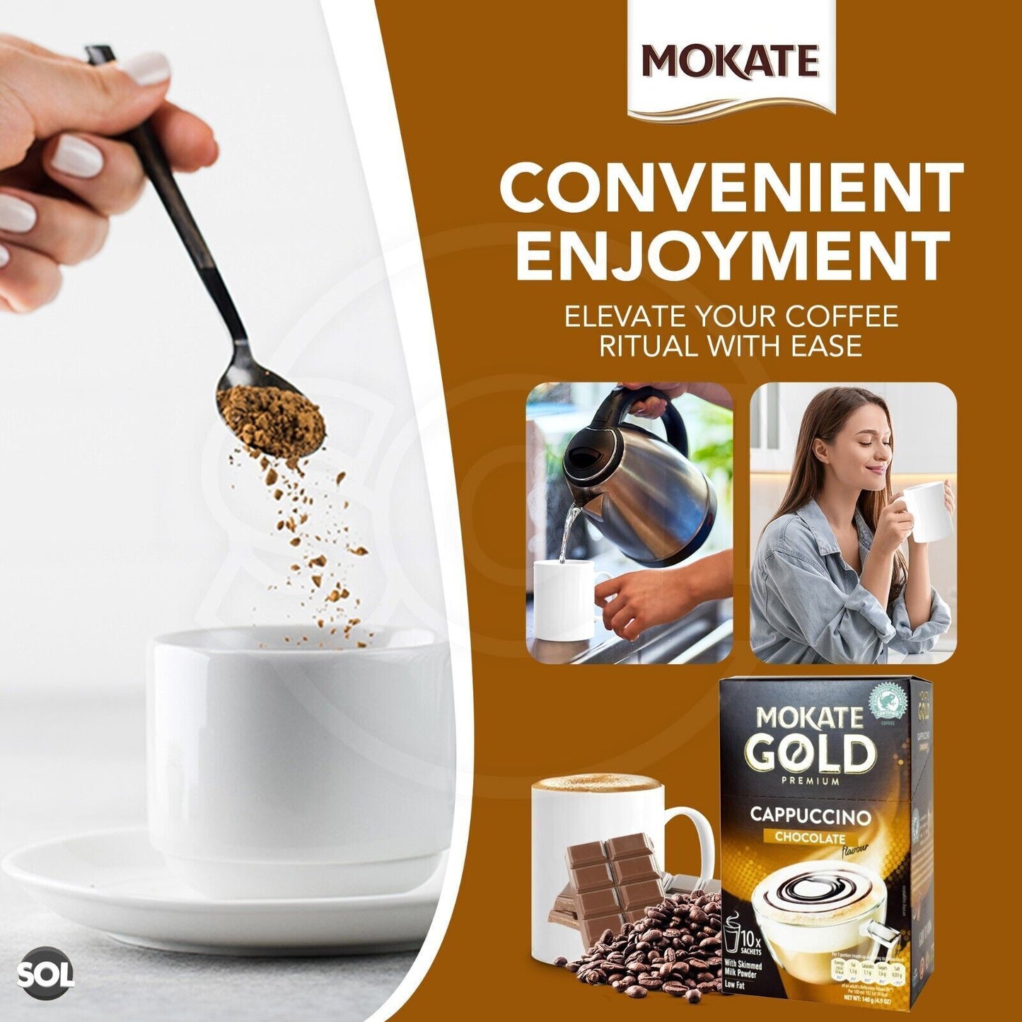Mokate Gold Cappuccino Coffee Sachets | Classic & Chocolate Instant | 60 Pack