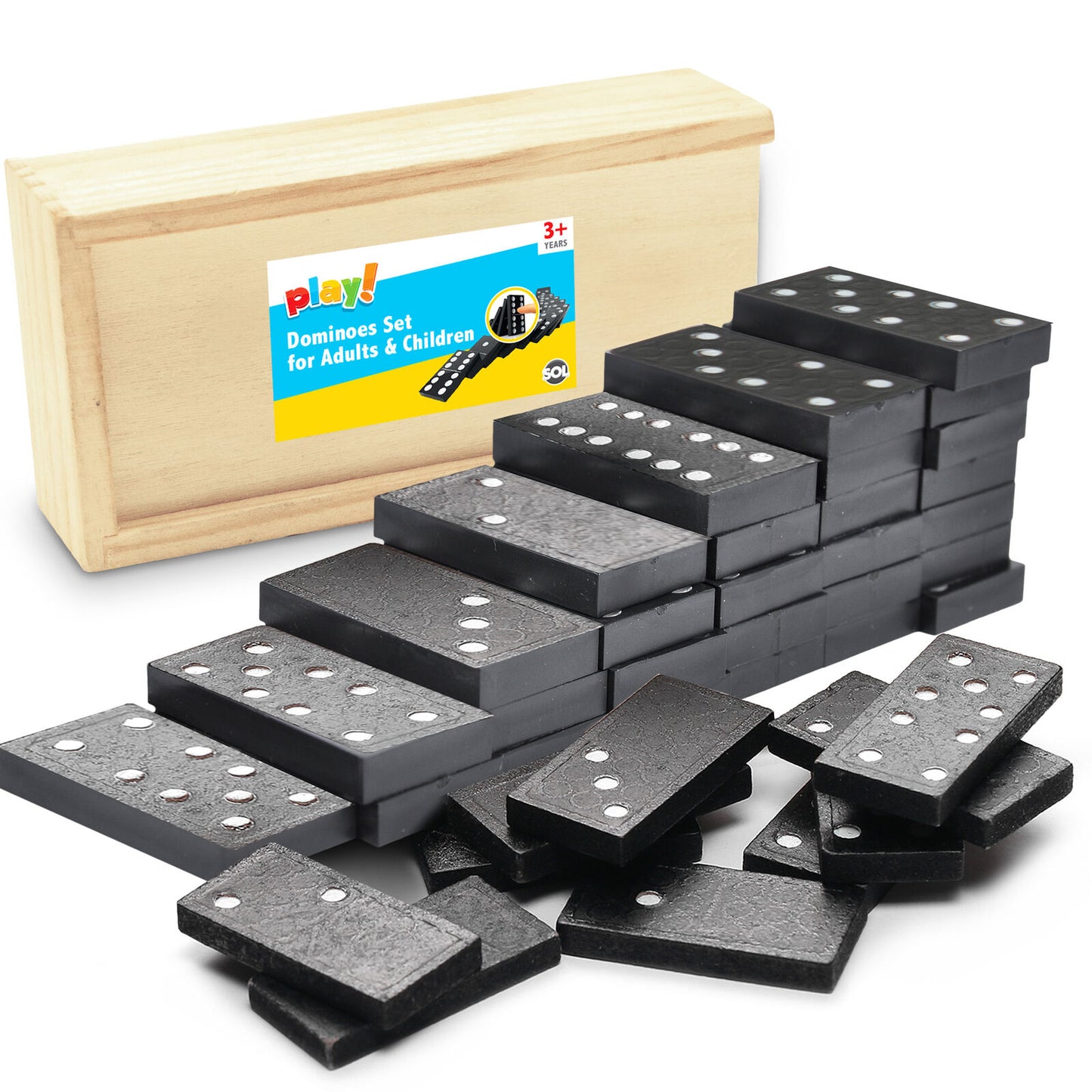 Dominoes Game Set | 28 Piece Travel Toy in Wooden Box