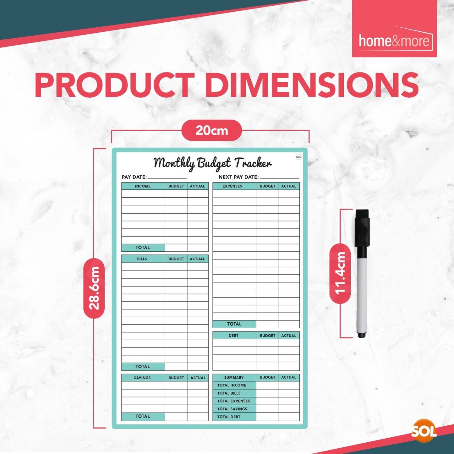 2pk Magnetic Monthly Budget Planner Money Saving Organiser Tracker + Wipe Pens