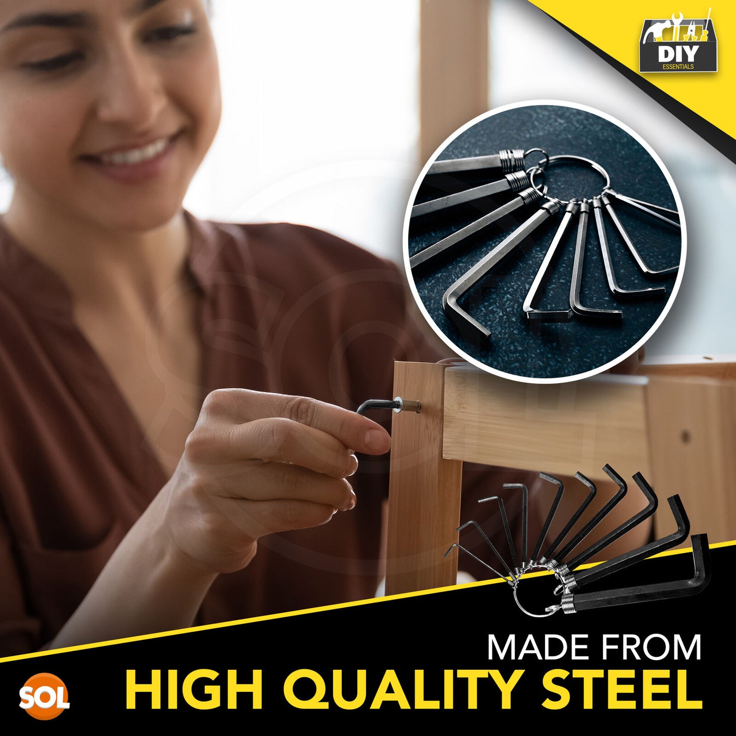 Hex Key Set Allen Wrenches 2-8mm with Keyring Holder | 9 Piece