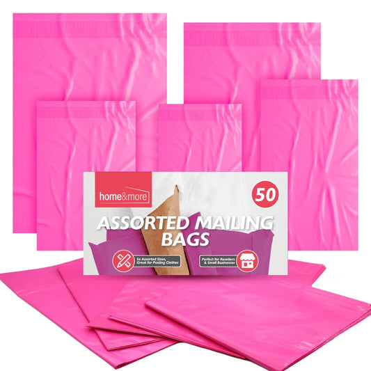 Pink Mailing Bags Mixed Sizes Strong Plastic Postal | 50 Pack