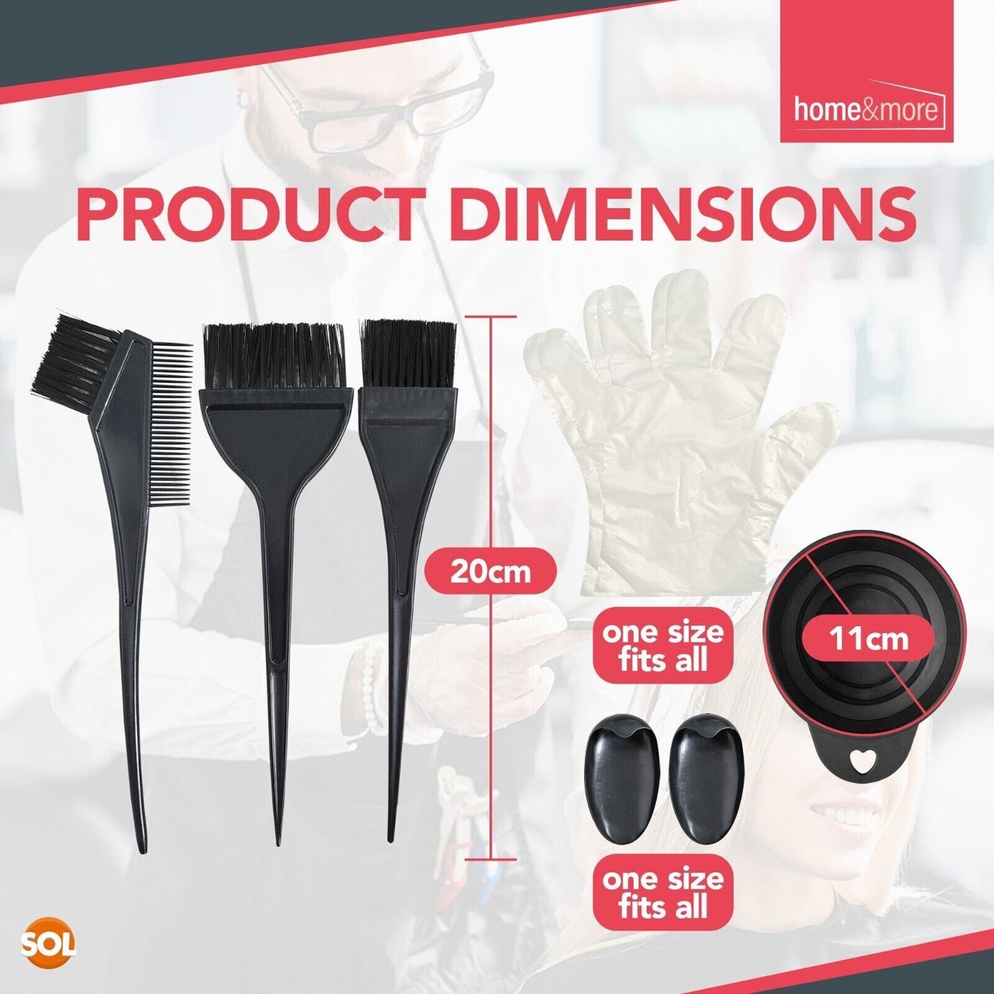 Hair Dye Kit Mixing Bowl Brush Gloves | 7 Pack